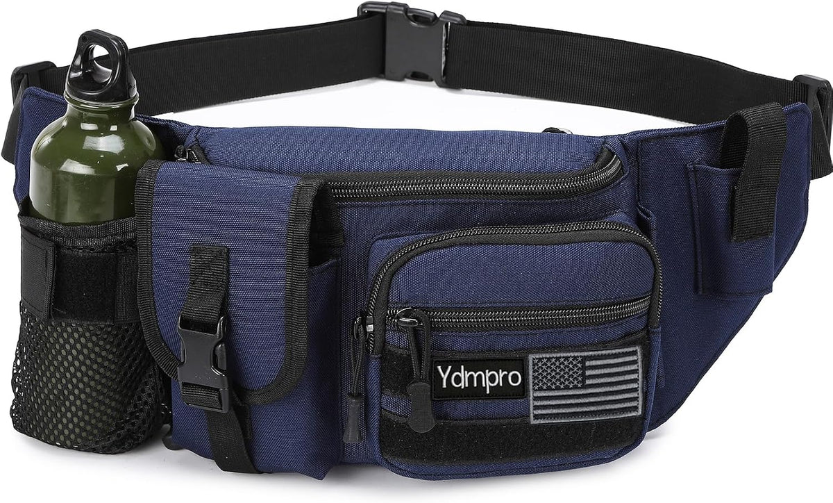 Tactical Fanny Pack，Military Waist Bag Hip Belt Bumbag Utility Bags for Fishing Hiking Hunting with Mesh Water Bottle Holder Pouch (DarkBlue)