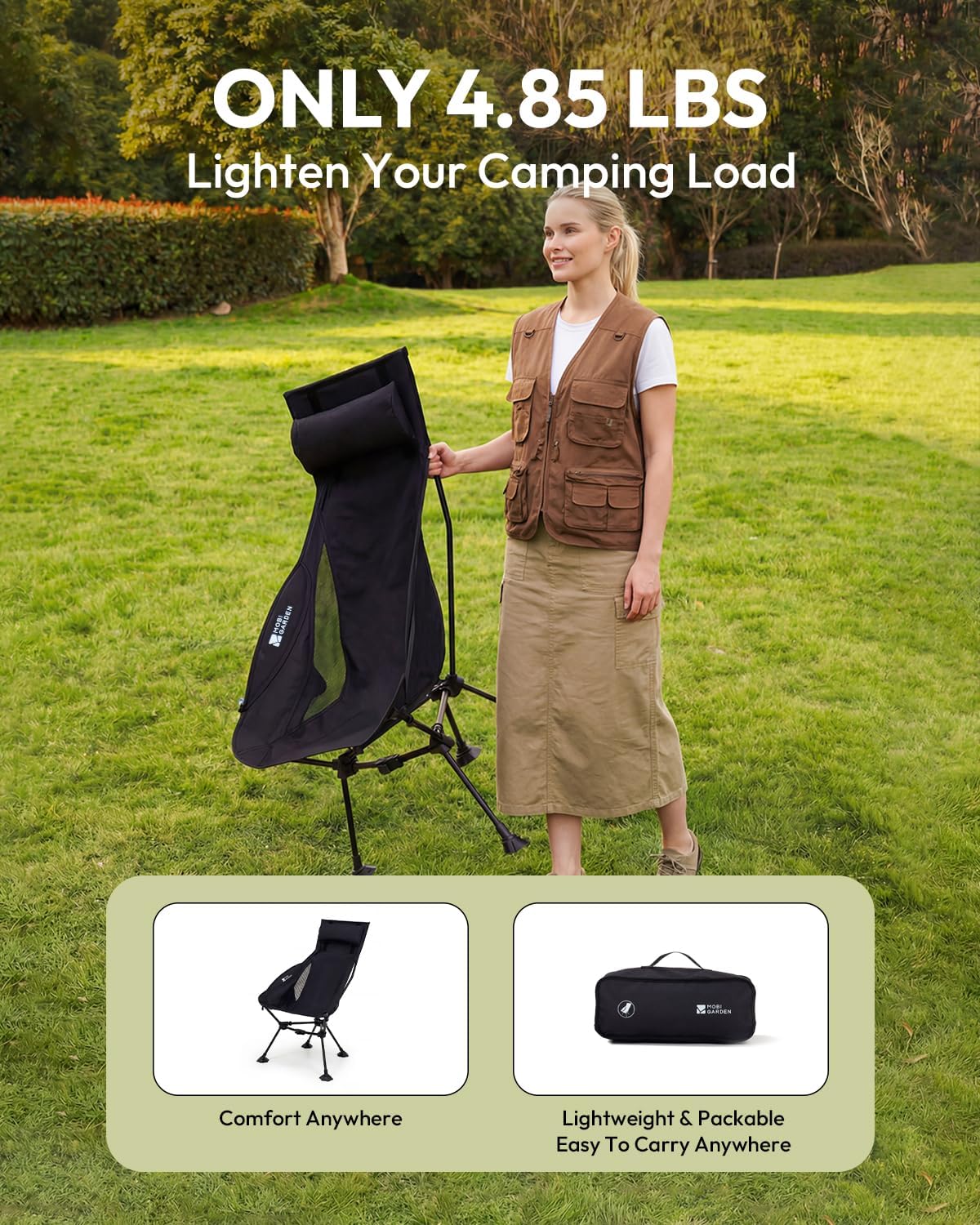 MOBI GARDEN 400Lb High Back Camping Chair, Portable Chair for Adults