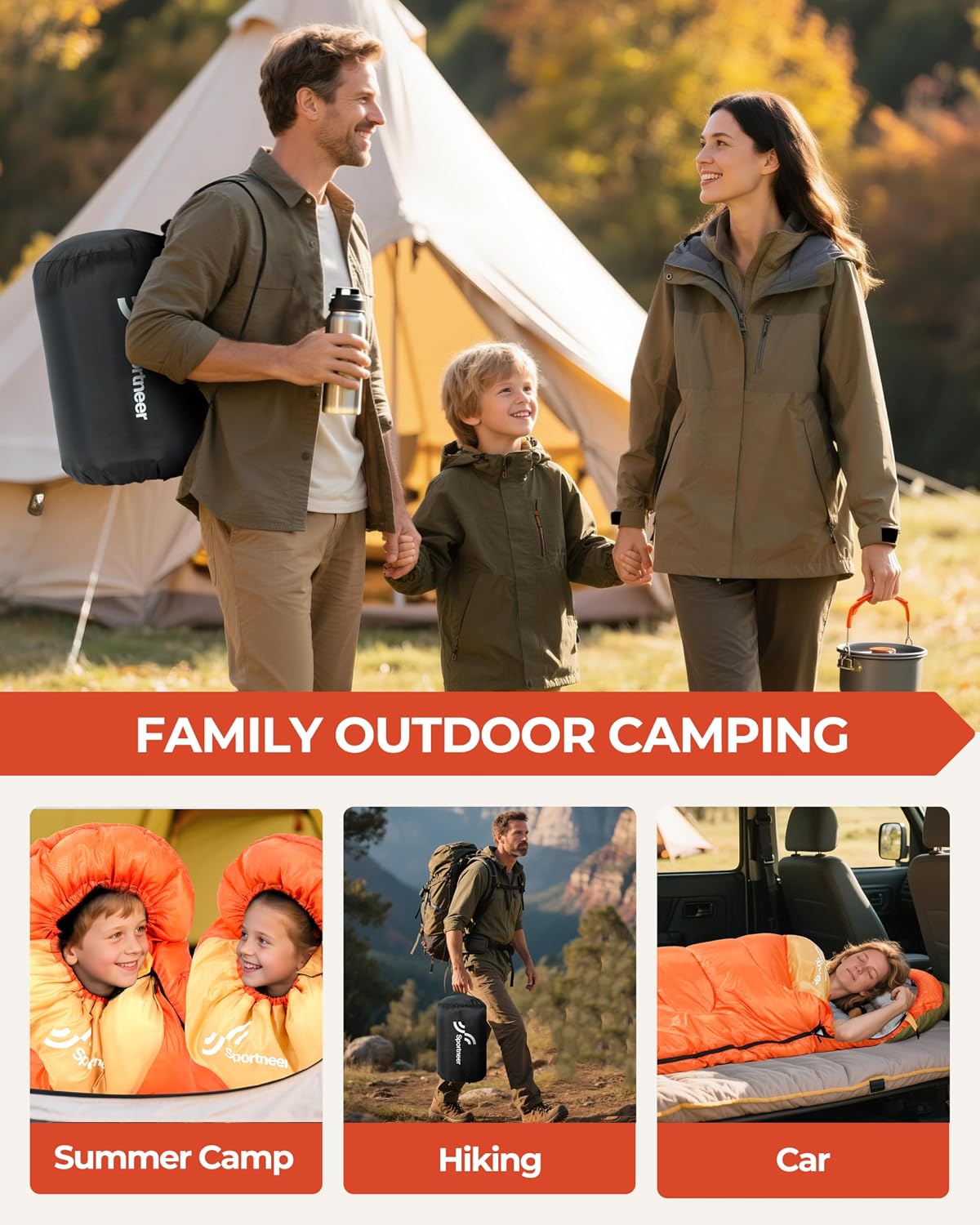 Sportneer Sleeping Bag for Adults Kid Waterproof lightweight Camping Hiking