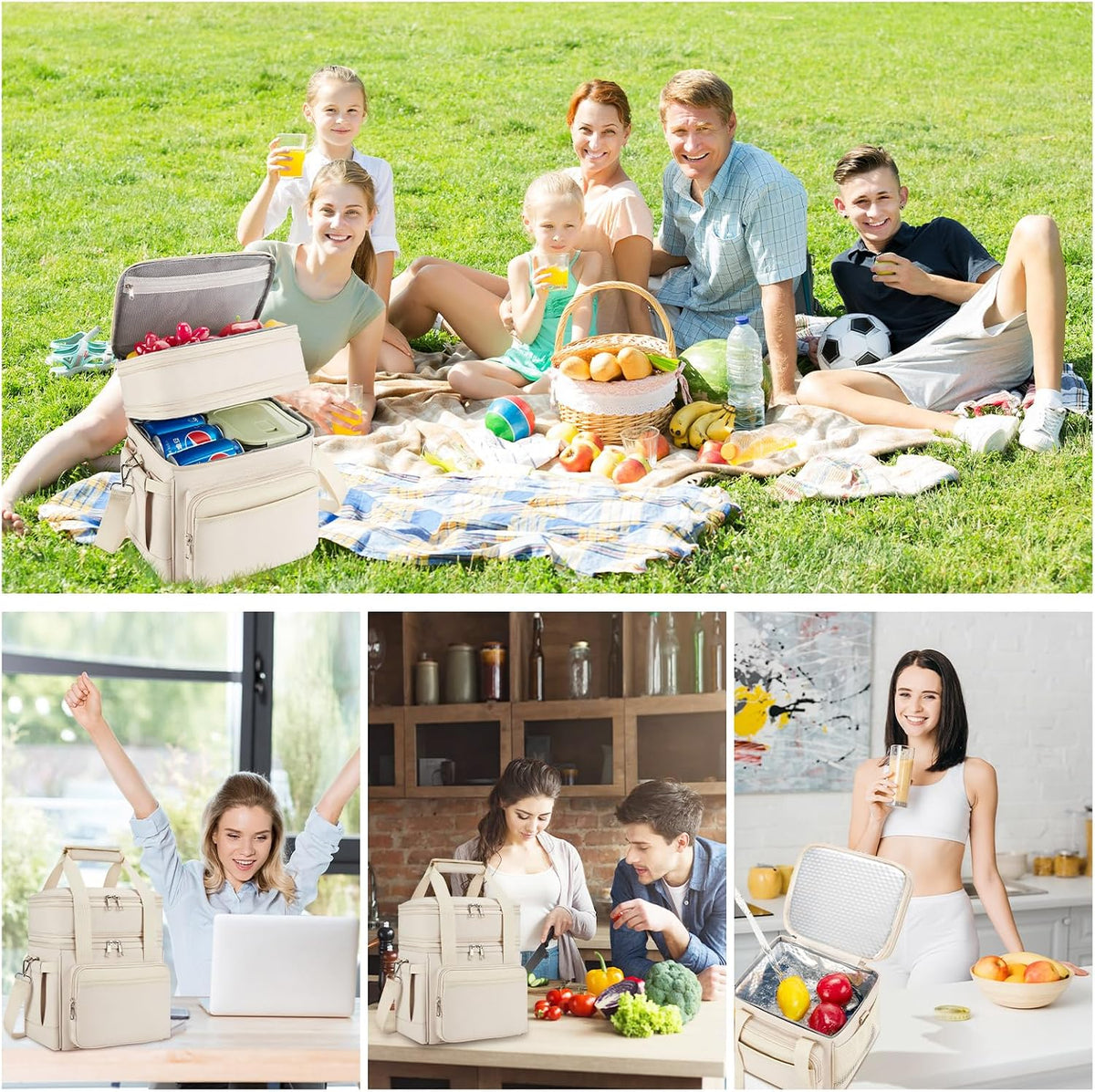 holuxer Lunch Bag for Women - Expandable Double Deck Lunch Box