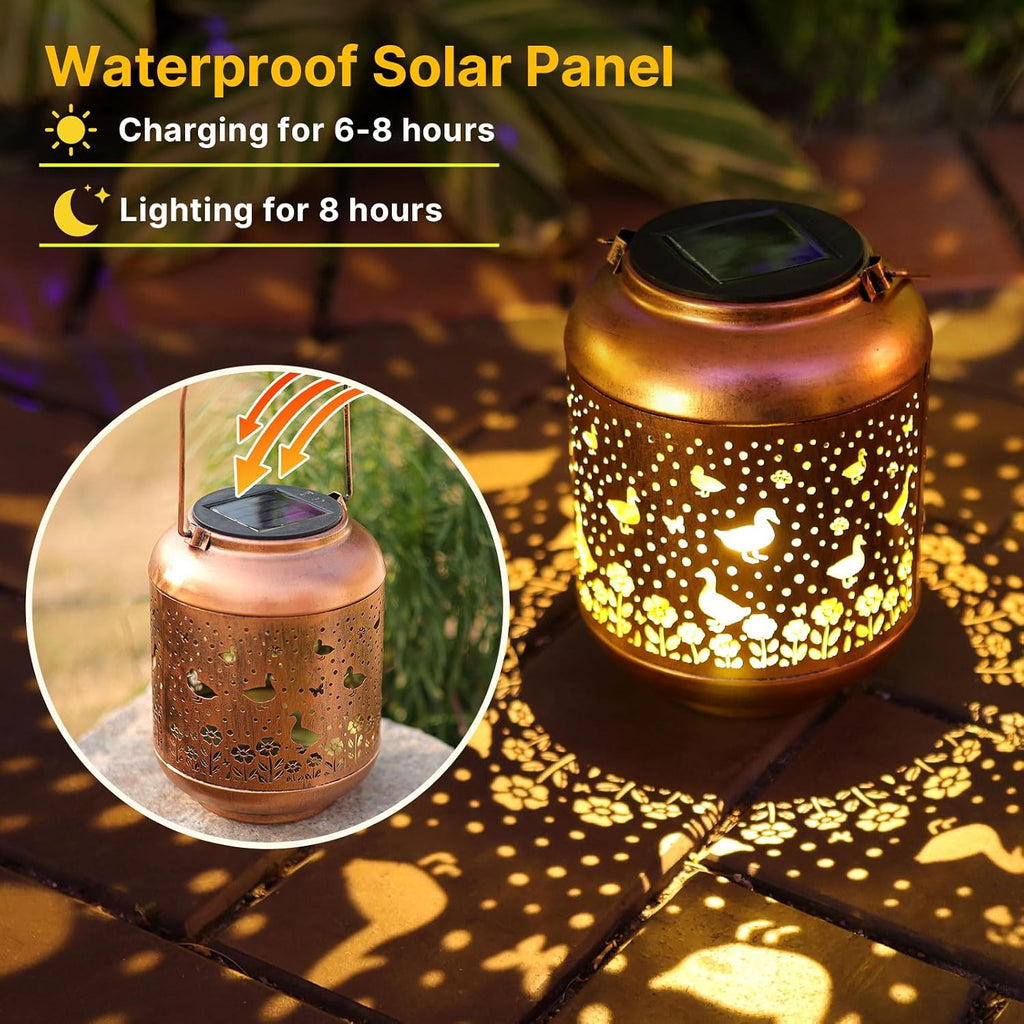 Solar Lanterns Outdoor Hanging Waterproof Lantern Duck Garden Decor Metal Solar Lights Birthday Gifts for Women Men Outside Decoration for Yard,Porch, Patio,Backyard,Pathway,Lawn,Landscape