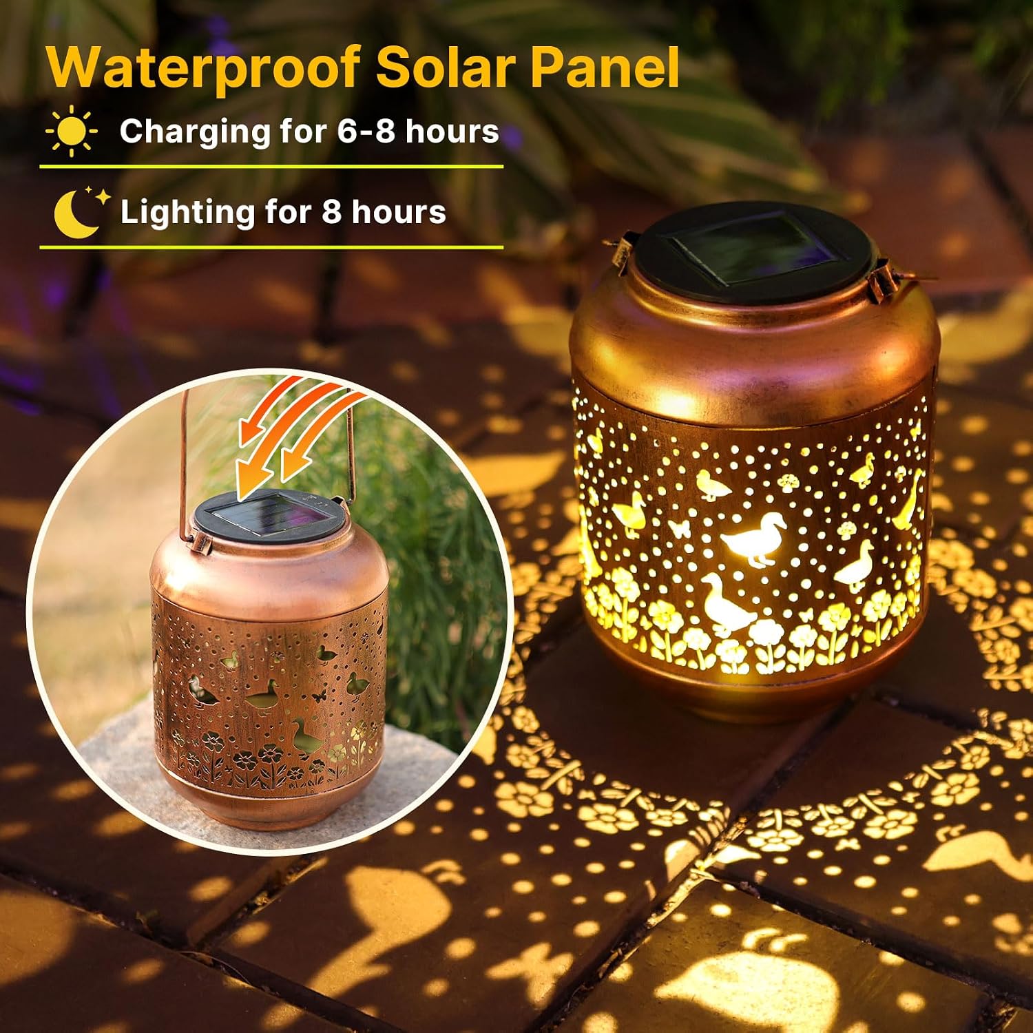 Solar Lanterns Outdoor Hanging Waterproof Lantern Duck Garden Decor Metal Solar Lights Birthday Gifts for Women Men Outside Decoration for Yard,Porch, Patio,Backyard,Pathway,Lawn,Landscape
