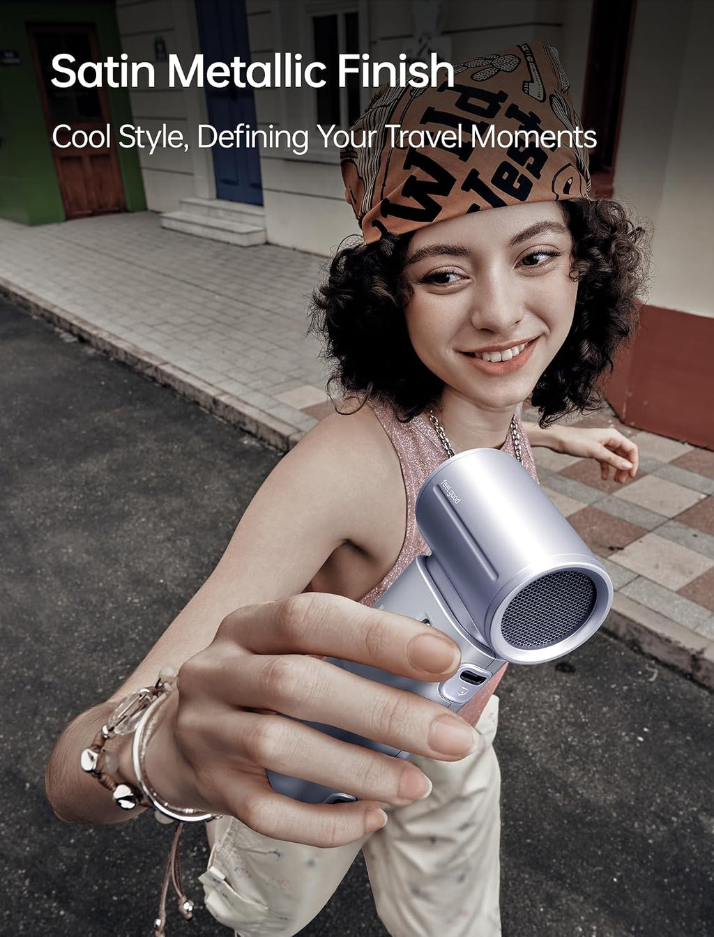 JISULIFE Handheld Fan Life9S - Sleek Chrome: Turbo Power, 22 Hours Cooling