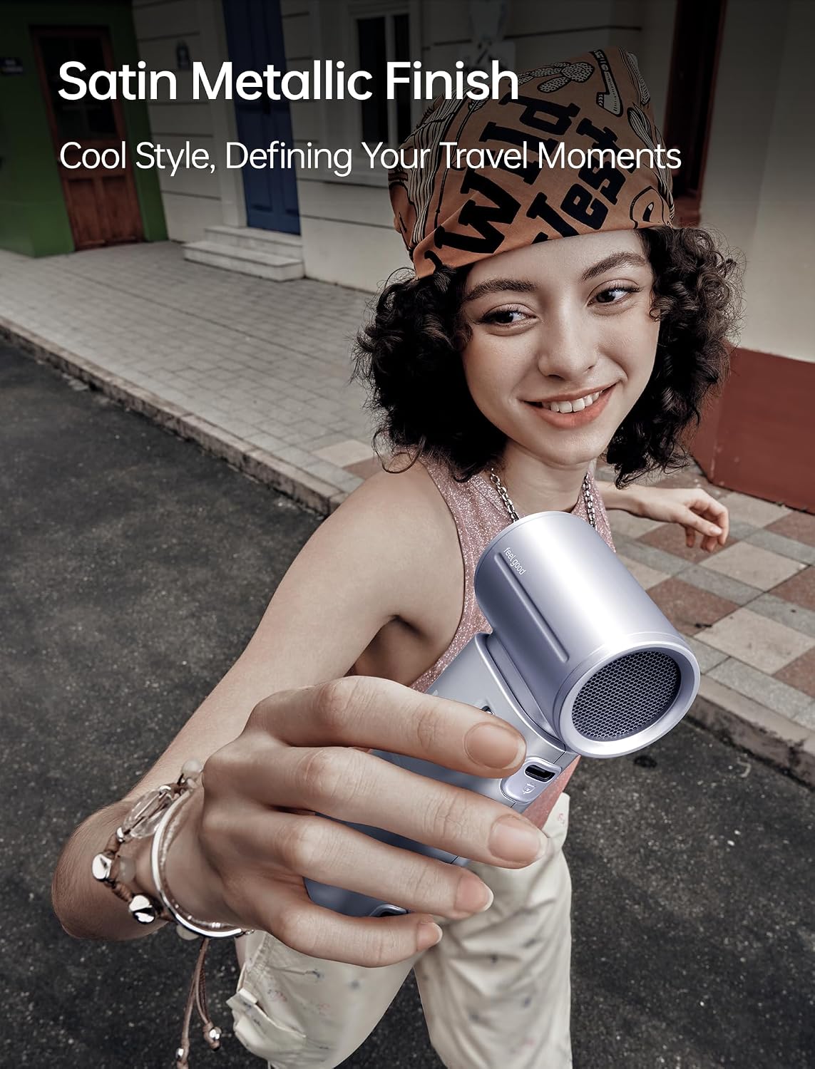 JISULIFE Handheld Fan Life9S - Sleek Chrome: Turbo Power, 22 Hours Cooling
