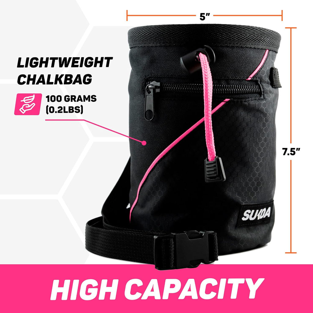 Chalk Bag for Rock Climbing - Rock Climbing Gifts Gear Accessories - Quick-Clip Belt, Large Zippered Pockets & Brush Holder - Weight Lifting, Gym, Bouldering, Disc Golf, Wall, Rock Climbing Chalk Bag