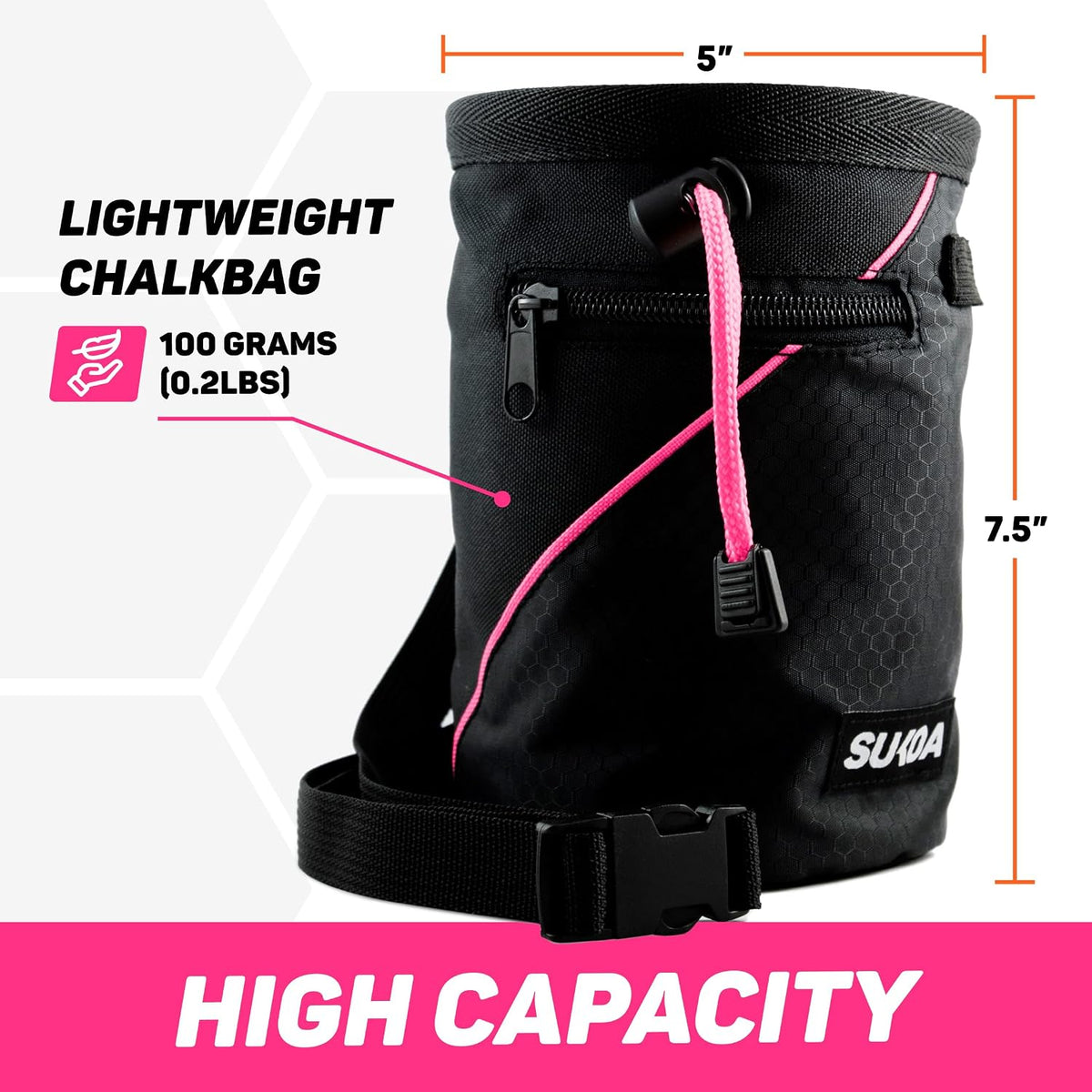 Chalk Bag for Rock Climbing - Rock Climbing Gifts Gear Accessories - Quick-Clip Belt, Large Zippered Pockets & Brush Holder - Weight Lifting, Gym, Bouldering, Disc Golf, Wall, Rock Climbing Chalk Bag