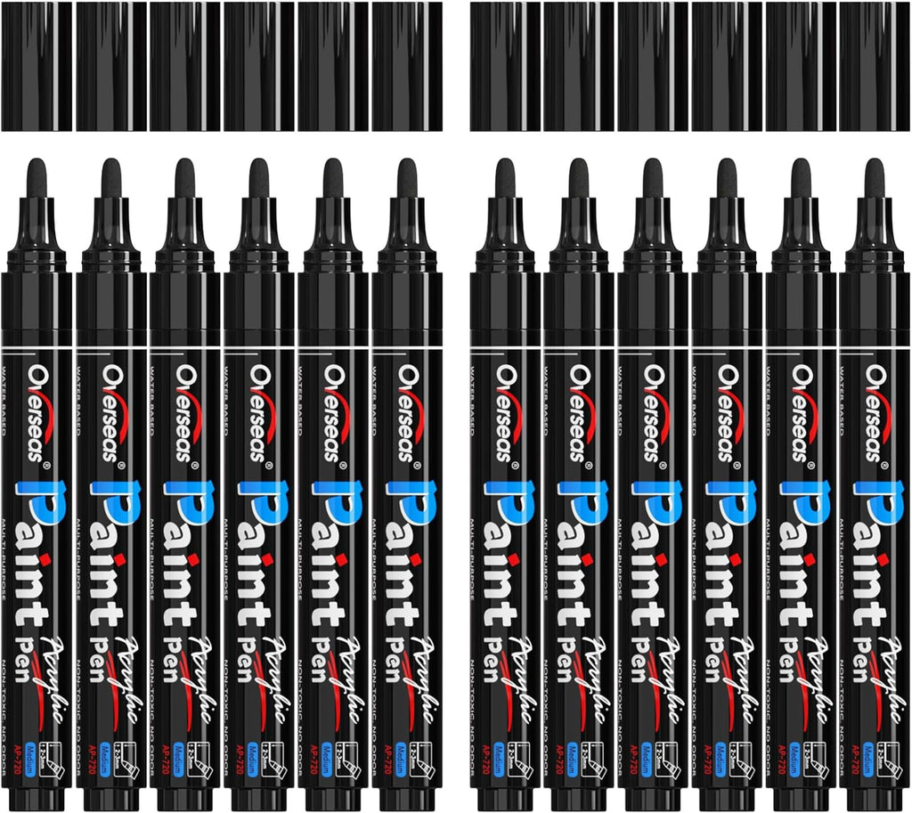 Overseas 12 Pack Gold Acrylic Paint Pens Permanent Markers, Medium Tip