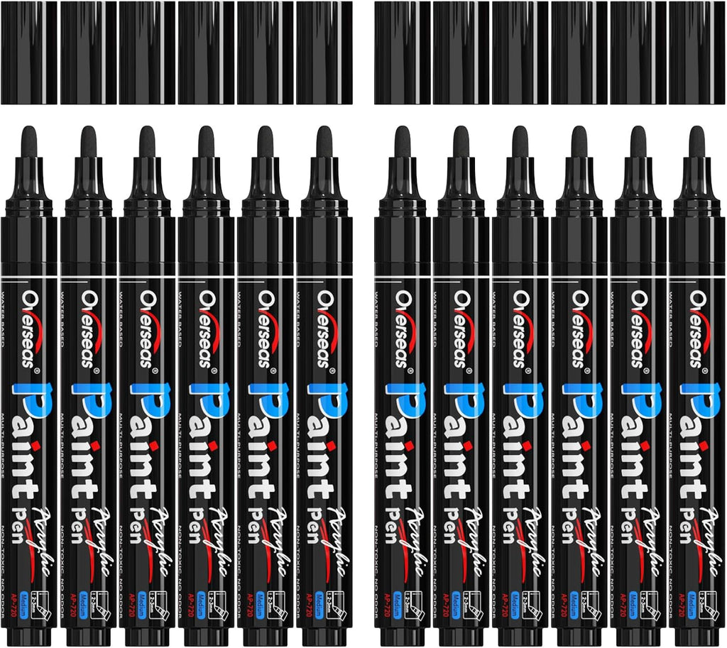 Overseas 12 Pack Silver Acrylic Paint Pens Permanent Markers, Medium Tip