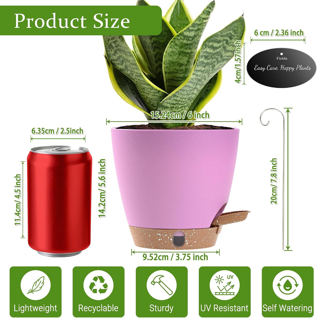 6 Inch Small Self Watering Pots for Indoor Outdoor Plants,5-Pack