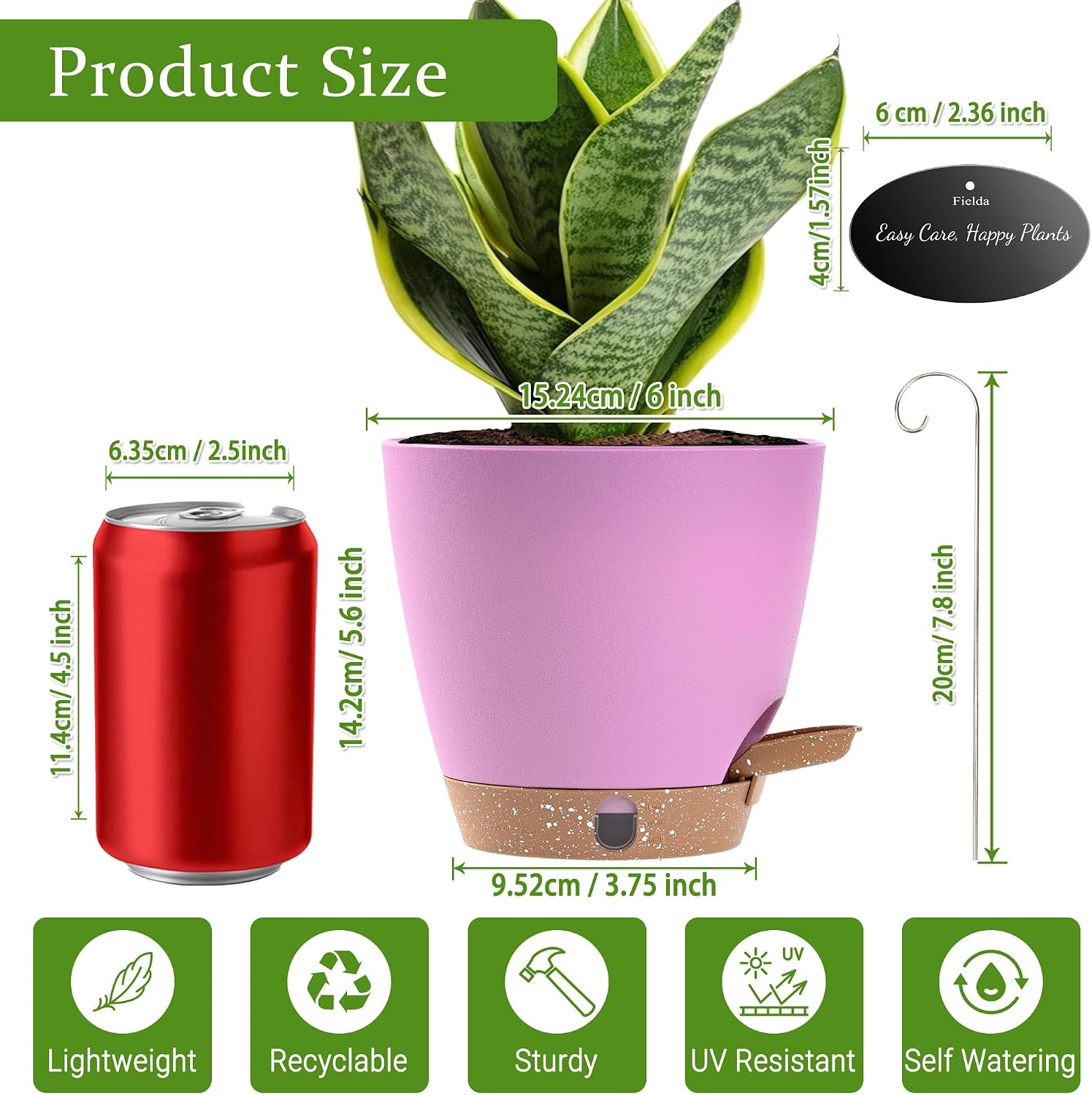 6 Inch Small Self Watering Pots for Indoor Outdoor Plants,5-Pack
