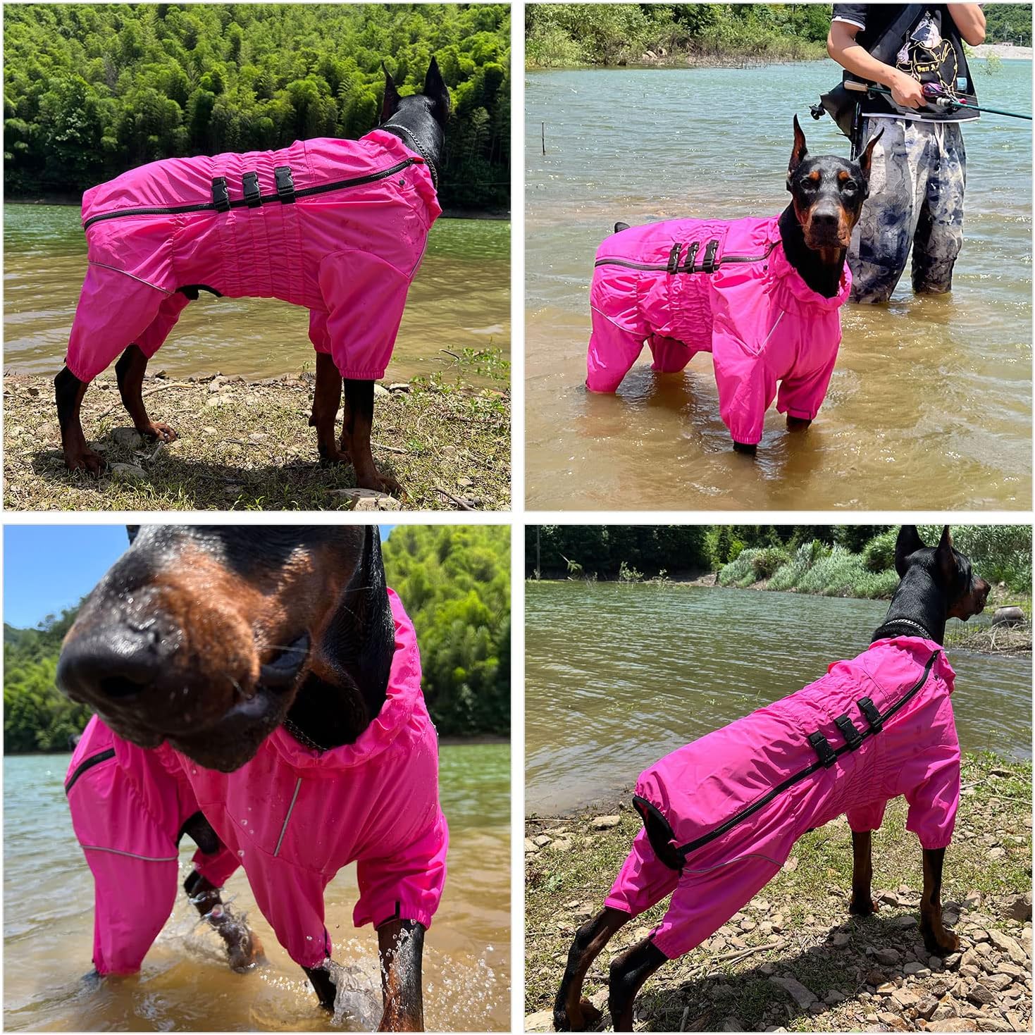 Lovelonglong Waterproof Dog Raincoat – 4-Leg Full Body Dog Rain Suit with Reflective Strips & Leash Opening, Outdoor Dog Jacket for Rainy Weather