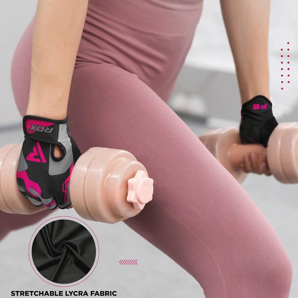 RDX Weight Lifting Gloves Gym Fitness Workout, Anti Slip Padded Palm Elasticated Strength Training Equipment Men Women Half Finger Exercise Bodybuilding Calisthenics Cycling Rowing Climbing