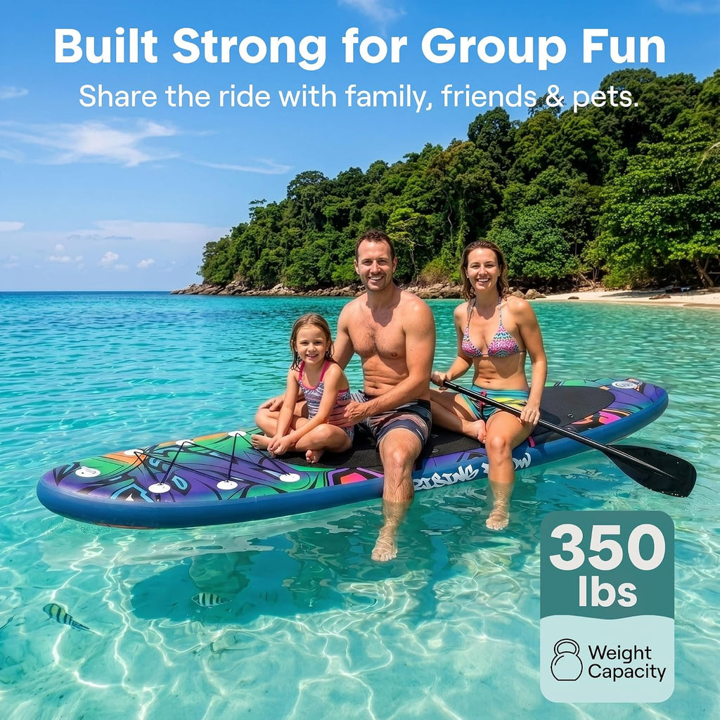 SereneLife 10’6” Inflatable Stand Up Paddle Board with Premium SUP Accessories - 32” Wide Stable Design with Non-Slip EVA Deck Pad, for Youth and Adults, 350 lbs. Capacity
