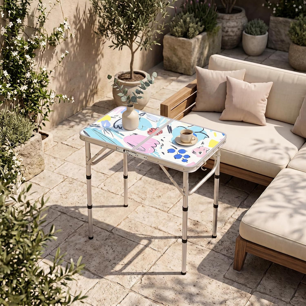 Small Folding Camping Table, 2ft Portable Table, Floral Doodle