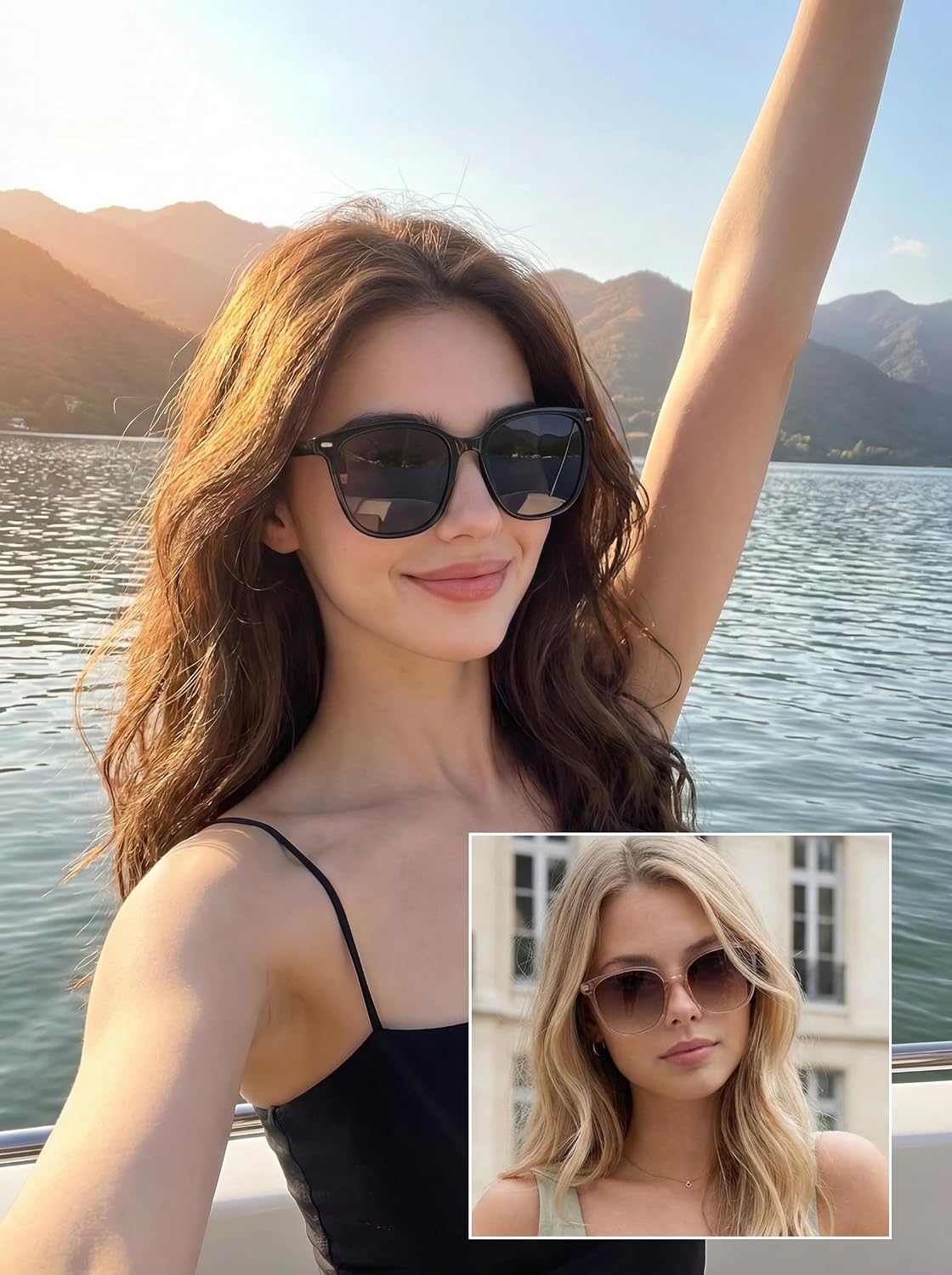 FIMILU 2 Packs Sunglasses for Women Polarized UV400 Protection Lens Big Frame Fashion Glasses Trendy Stylish Shade