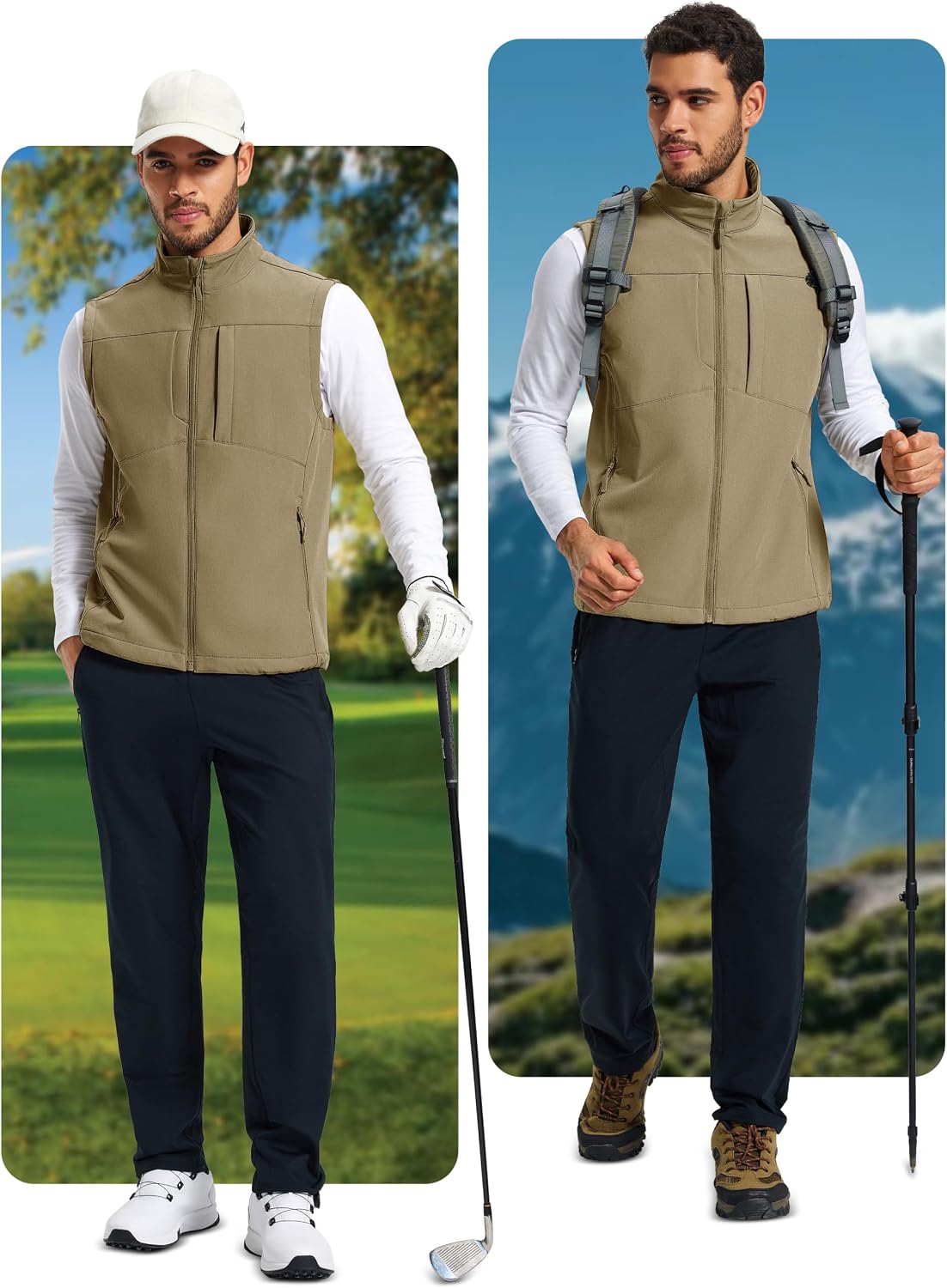 MAGCOMSEN Men's Lightweight Softshell Vest Outerwear Fleece Golf Running