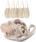 5 pack Cotton String Shopping Bags Reusable Washable Grocery Mesh Bags Organizer for Grocery Shopping Produce Net Bags with Longhandle for Fruit Vegetable Storage
