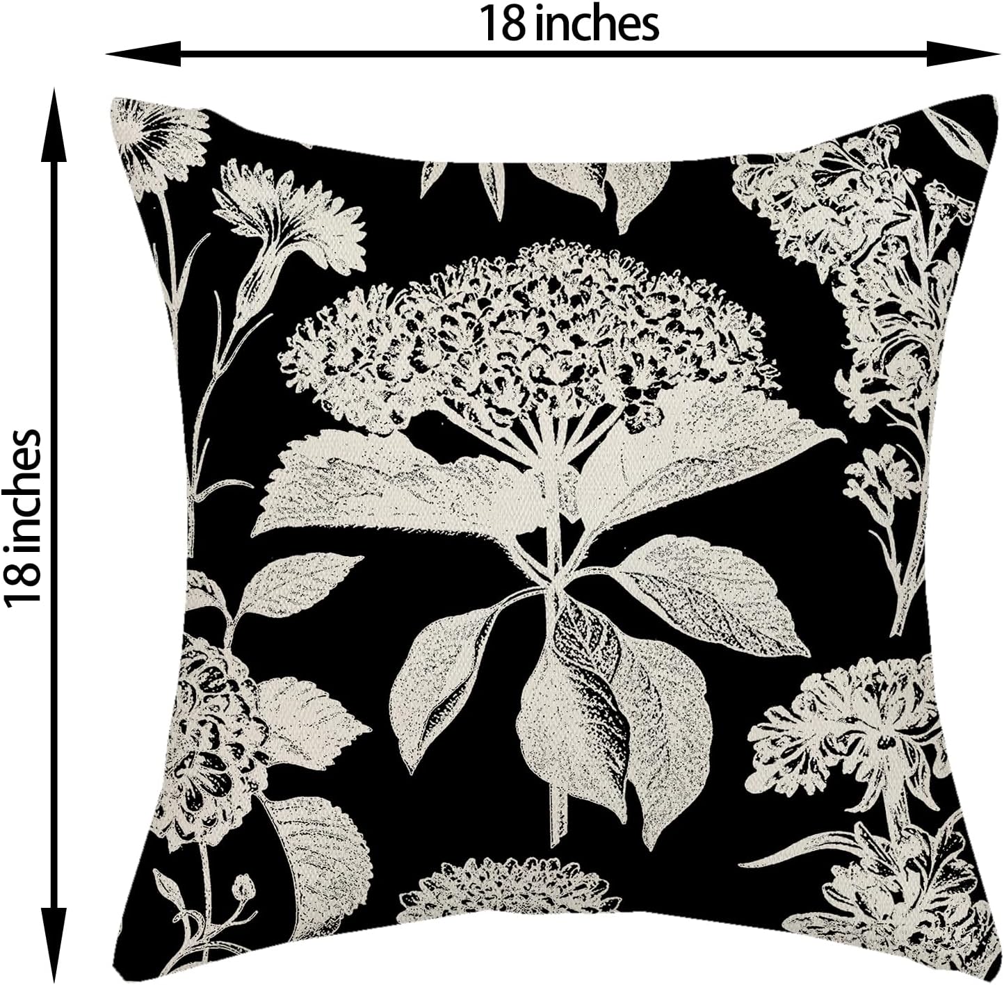 Vintage Floral Pillow Covers 18x18 Inch 2 Pcs Boho Black Hydrangea Flower Decor Throw Pillows Spring Summer Seasonal Outdoor Farmhouse Decoration Pillowcase Linen Cushion Cover for Couch