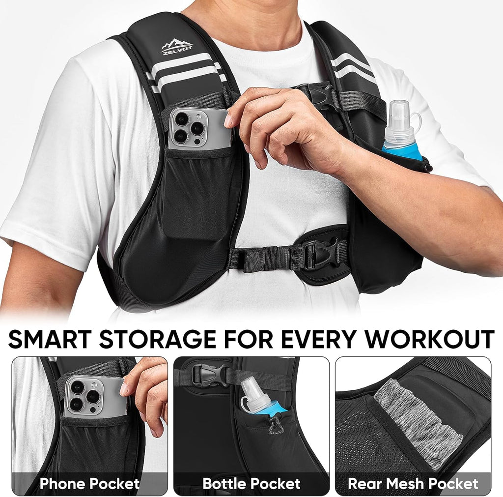 Zelvot Weighted Vest with 500ml Soft Flask and Phone Holder, 8lb/12lb/16lb