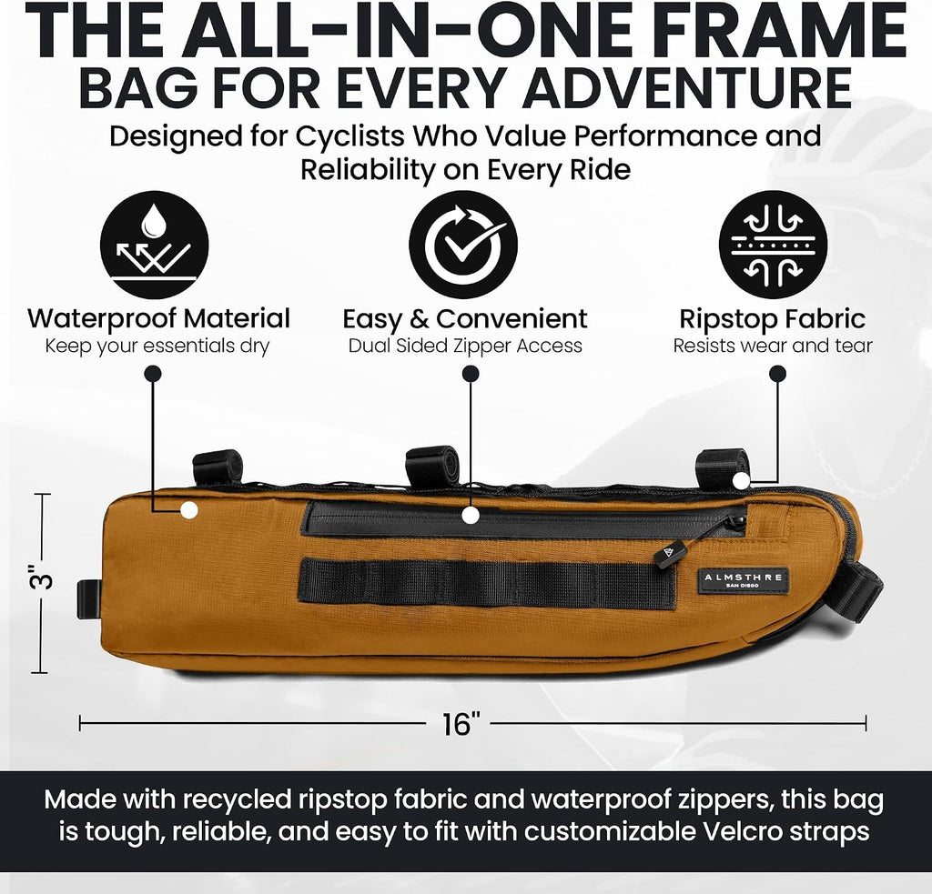 ALMSTHRE Bike Frame Bag | Weather-Resistant, Waterproof Zippers & Dual-Sided Access for Road, MTB, and Ebike Frames