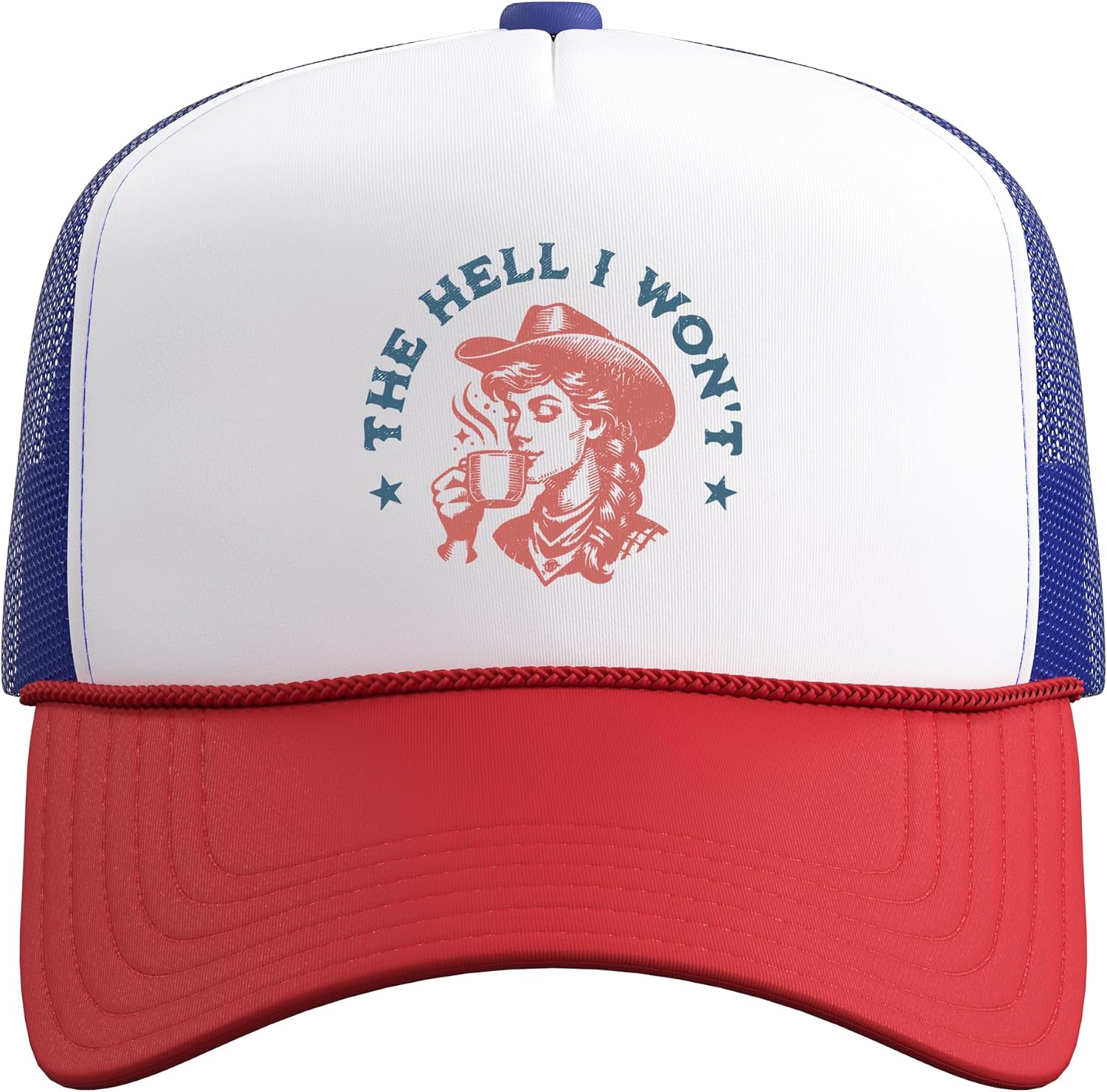 The Hell I Won't Cowboy Hat Country Vintage Coffee Cowgirl Trucker Hat with Adjustable Mesh Back