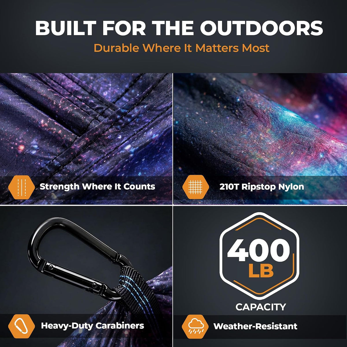 Foxelli Camping Hammock – Ultralight Hammock for Backpacking, Hiking, Festivals, Travel - Easy Setup with Tree-Friendly Ropes & Steel Carabiners, Heavy Duty Parachute Nylon