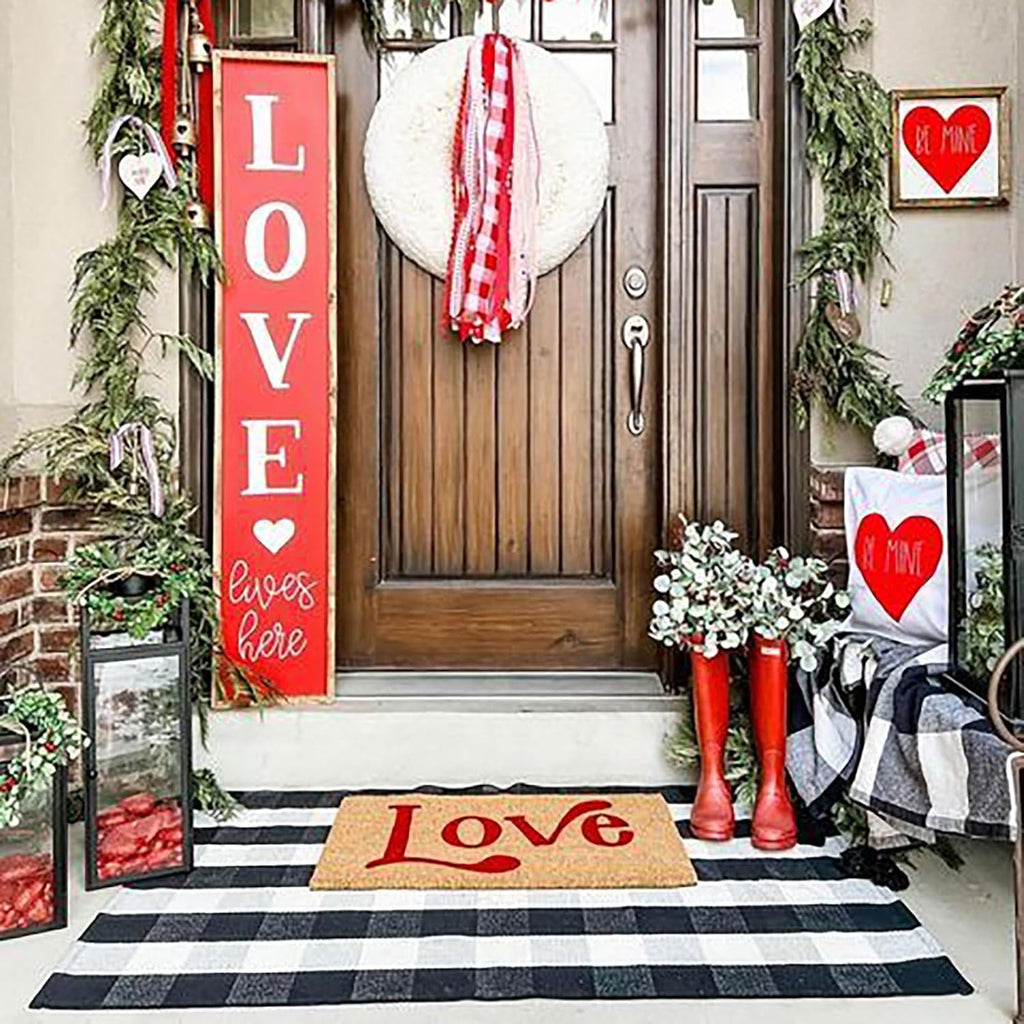 Buffalo Plaid Outdoor Rug 35.4'' x 59'' Black and White Front Door Mat Front Porch Rug Layered Welcome Door Mat for Front Porch Decor, Front Door, Farmhouse Decor,Entryway