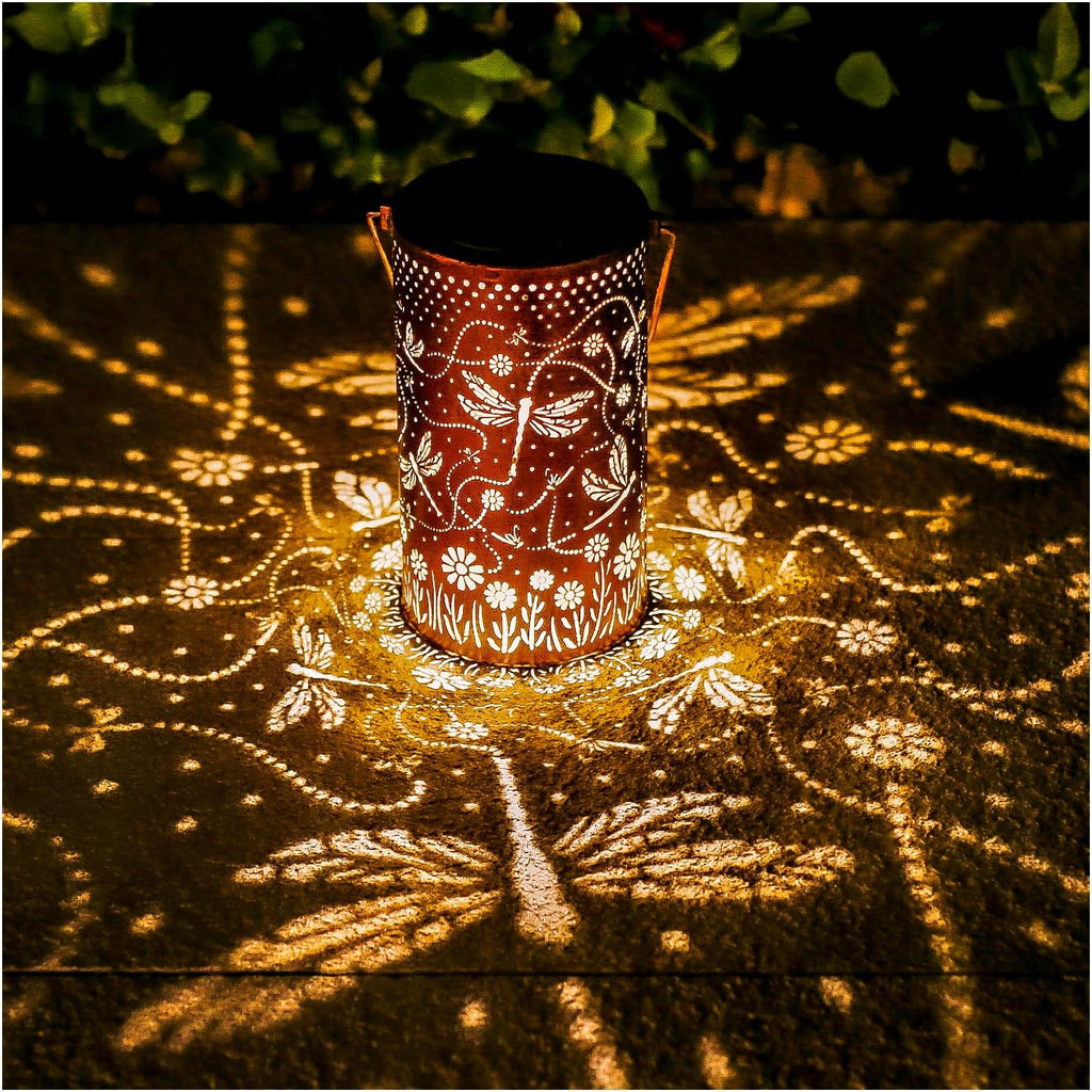2 Pack Bee Outdoor Solar Hanging Lanterns Waterproof LED Solar Lights Metal Decorative Lanterns for Garden, Patio, Courtyard, Backyard, Yard Decor Unique Bee Gifts for Women Gardening