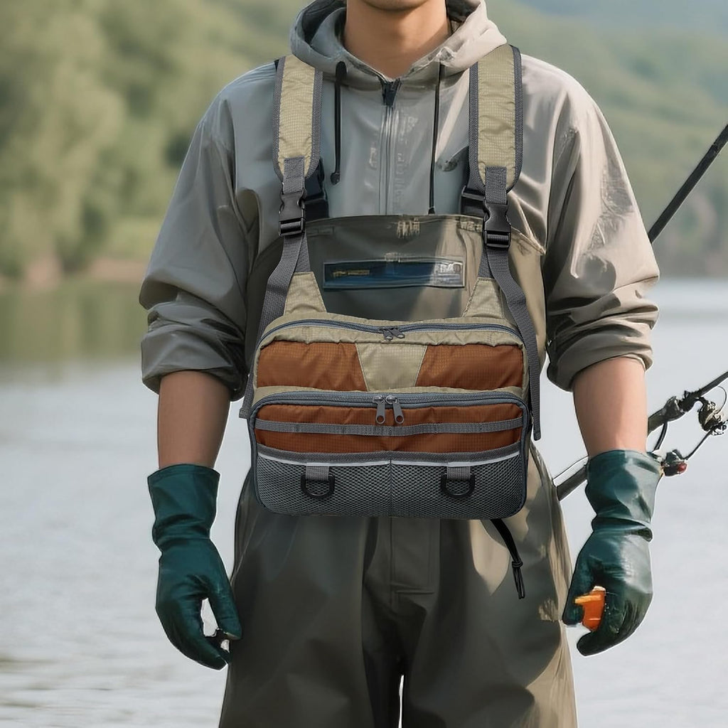 MYDAYS Fishing Chest Pack, Fly Fishing Bag for Men and Women, Tackle and Fly Boxes Storage Pack, Hunting Binocular Pack (Grey)