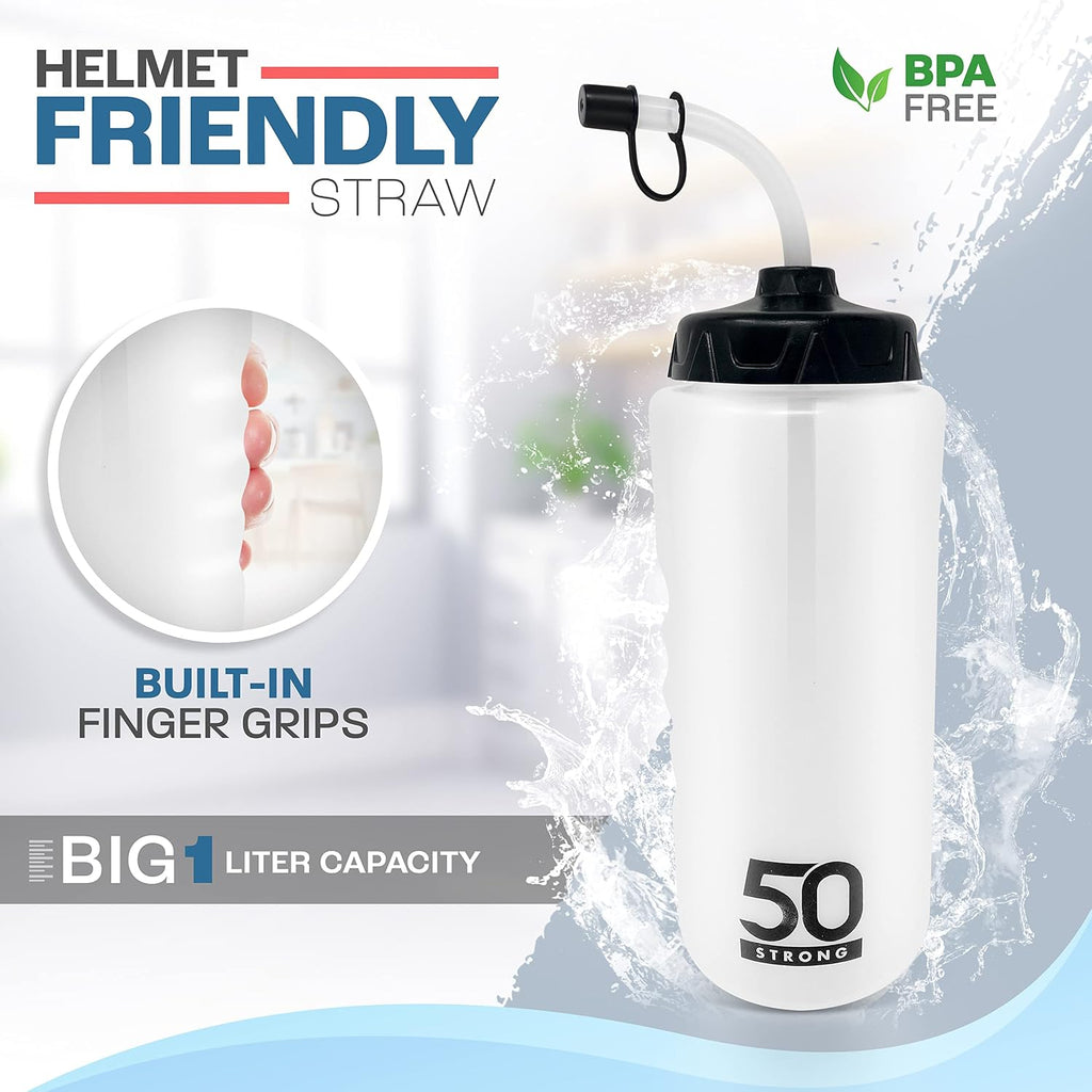 50 Strong | Hockey & Lacrosse Water Bottle with Straw, 1 Liter