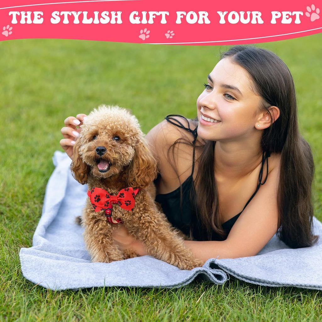 Reginary 100 Pieces Dog Bow Tie Collar Set Include 40 Dog Neckties, and 30 Puppy Bowties, 30 Collar Flowers, Adjustable Pet Ties Grooming for Small Medium Cats Pets Supply(Paw Bone)
