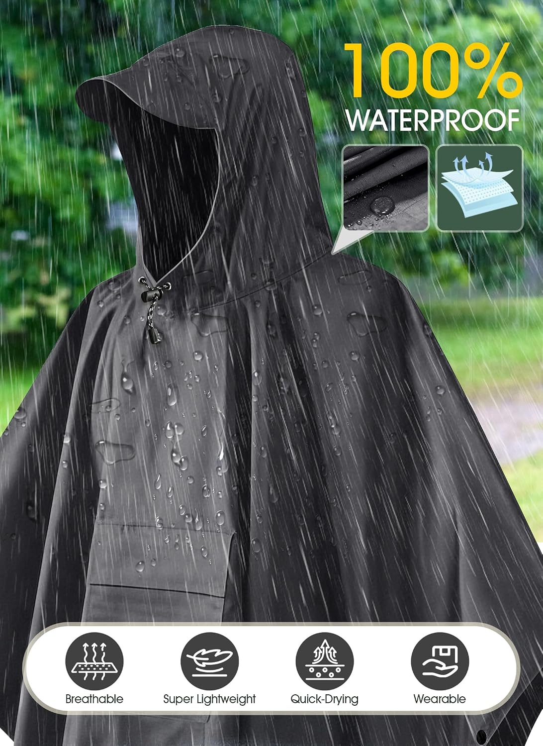 TOMSHOO Multifunctional Raincoat with Hood Waterproof for Adults