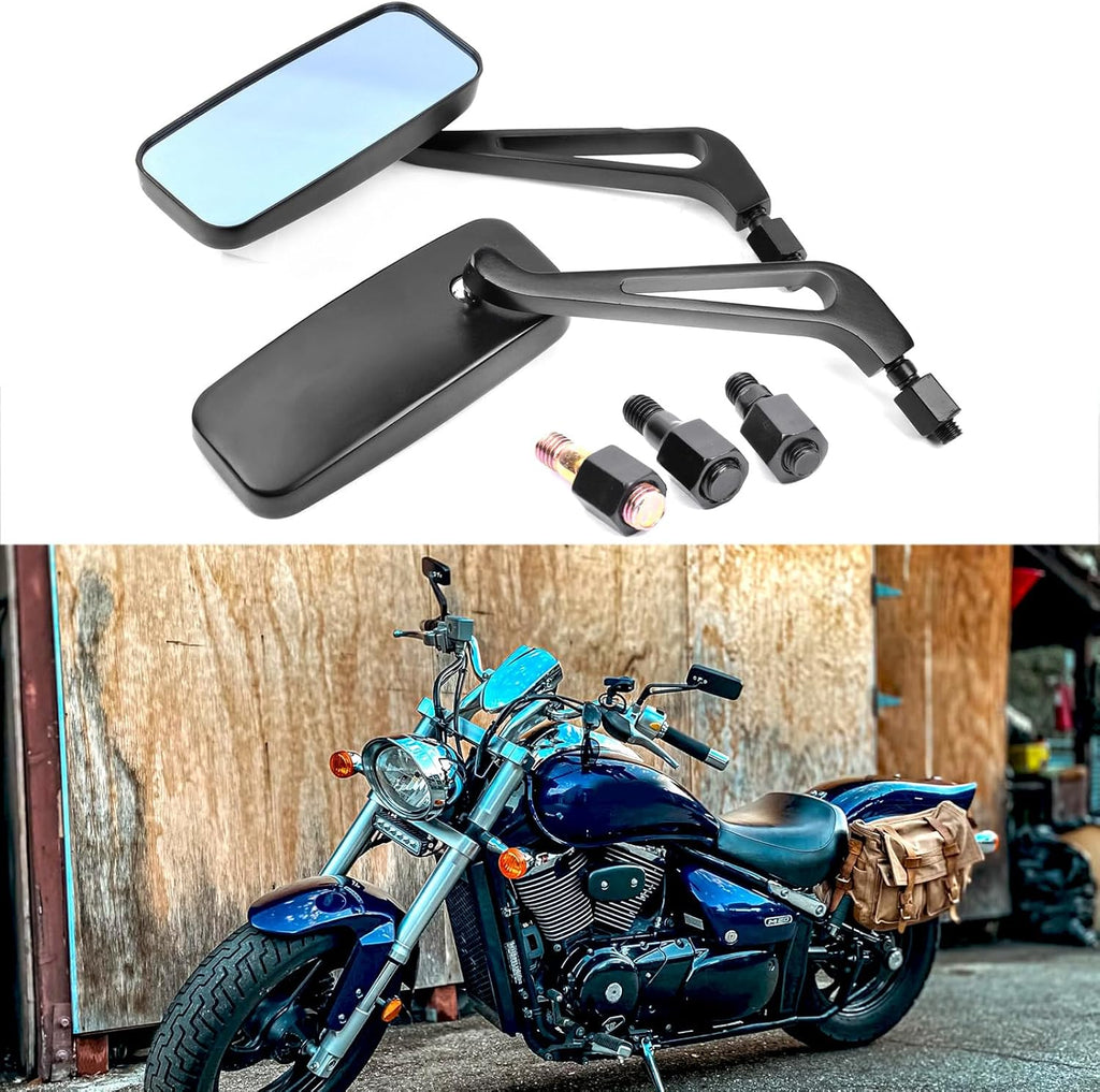 Black Rectangle Motorcycle Rearview Side Mirrors 10mm 8mm Compatible with Honda Shadow Kawasaki Suzuki Yamaha Cruiser Chopper