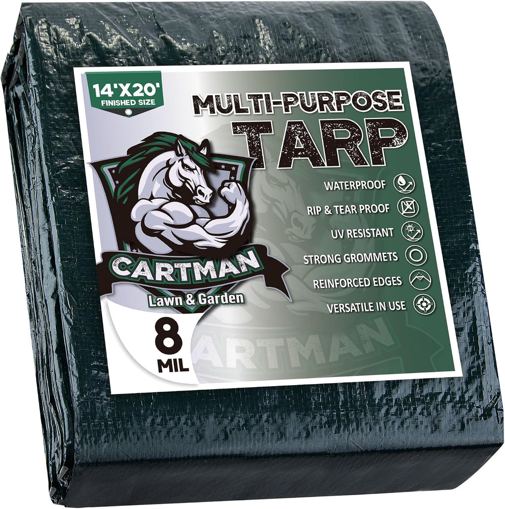 CARTMAN 10x12Ft Multipurpose Waterproof Poly Tarp Cover 8 Mil, Green