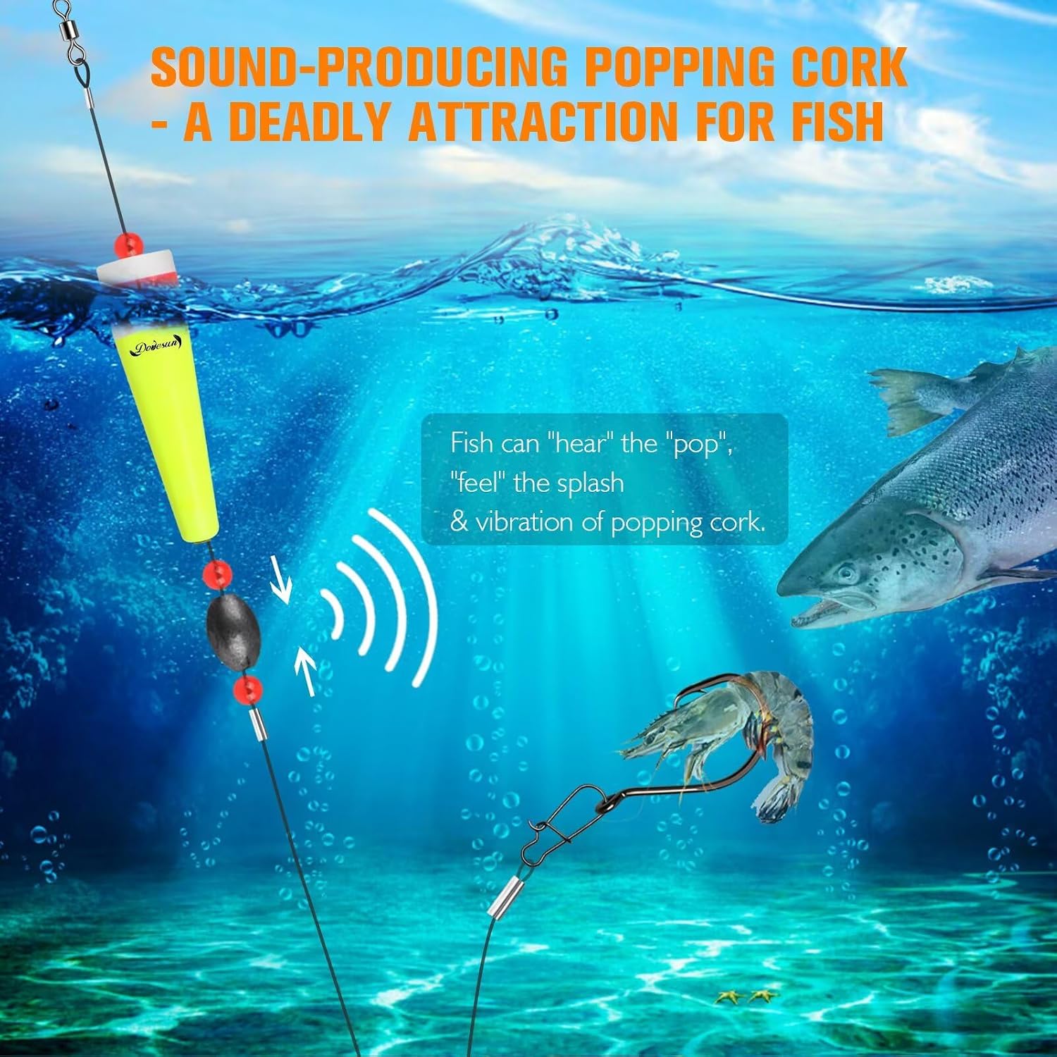 Dovesun Popping Cork Float Rig Weighted Fishing Bobbers Floats Fishing Corks Popping Corks for Saltwater Freshwater Fishing Tackle with 3 Size