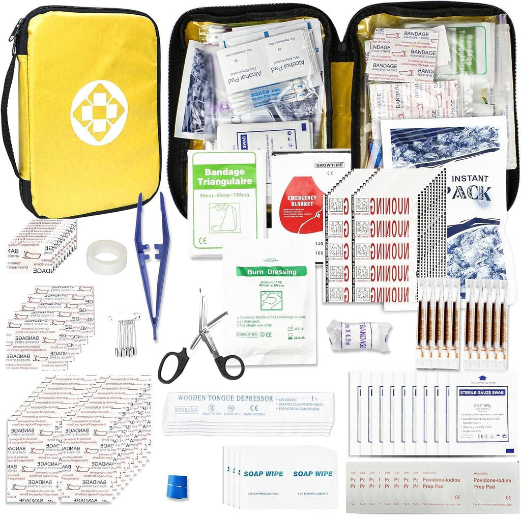 300Piece Small First Aid Kit Refill Supplies for Travel Mini Caming Emergency First Aid Kits Hiking Survival Essential Kit for Outdoor Adventure, Yellow 1st Aid