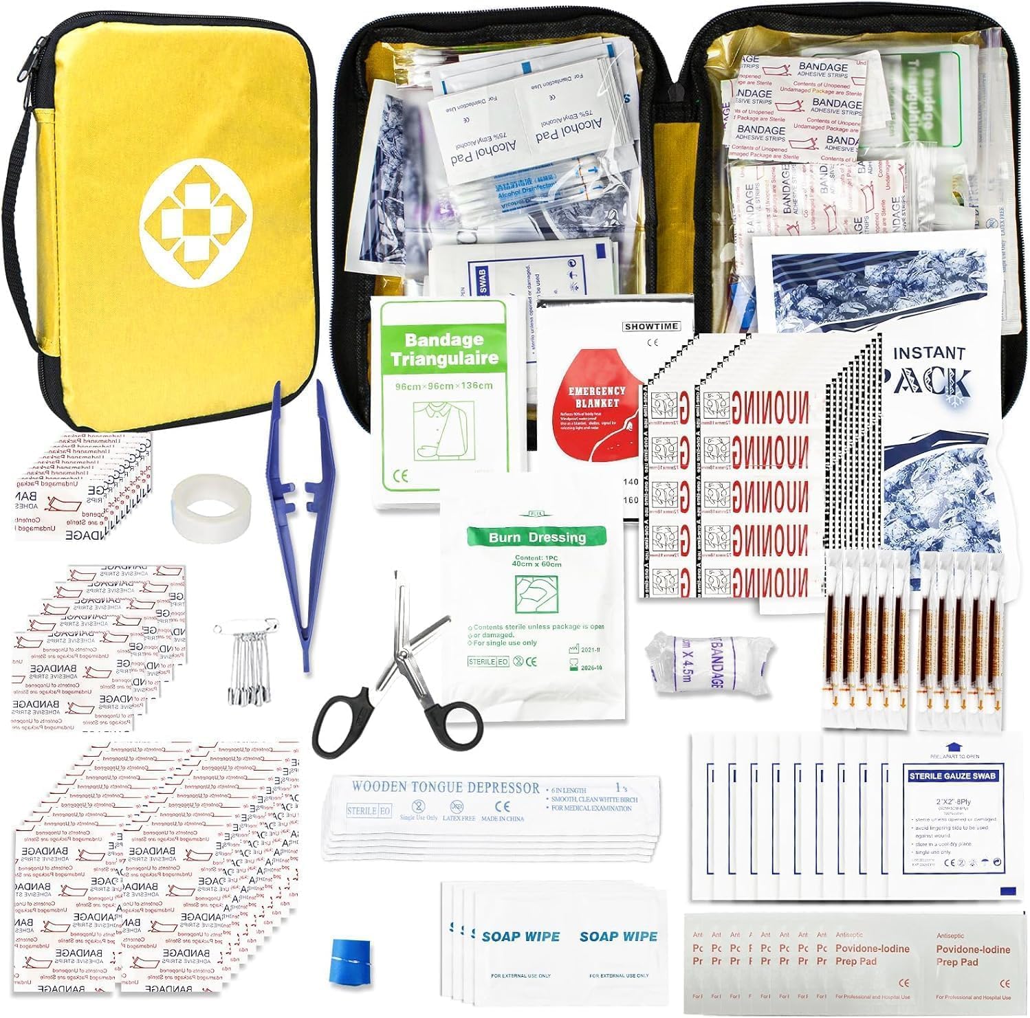 300Piece Small First Aid Kit Refill Supplies for Travel Mini Caming Emergency First Aid Kits Hiking Survival Essential Kit for Outdoor Adventure, Yellow 1st Aid
