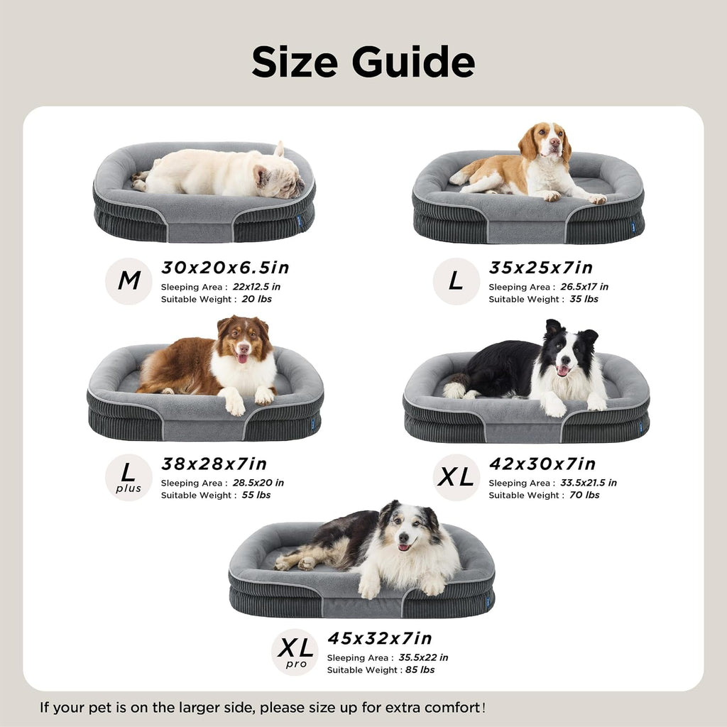 Bedsure 360°Oval Bolster Orthopedic Dog Beds Large Sized Dog,35" Grey