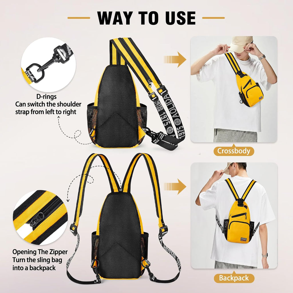 Crossbody Backpack Convertible Sling Bag for Women Men with Adjustable Strap Small Casual Daypack for Hiking Traveling (Small, 11-Inch, Yellow)