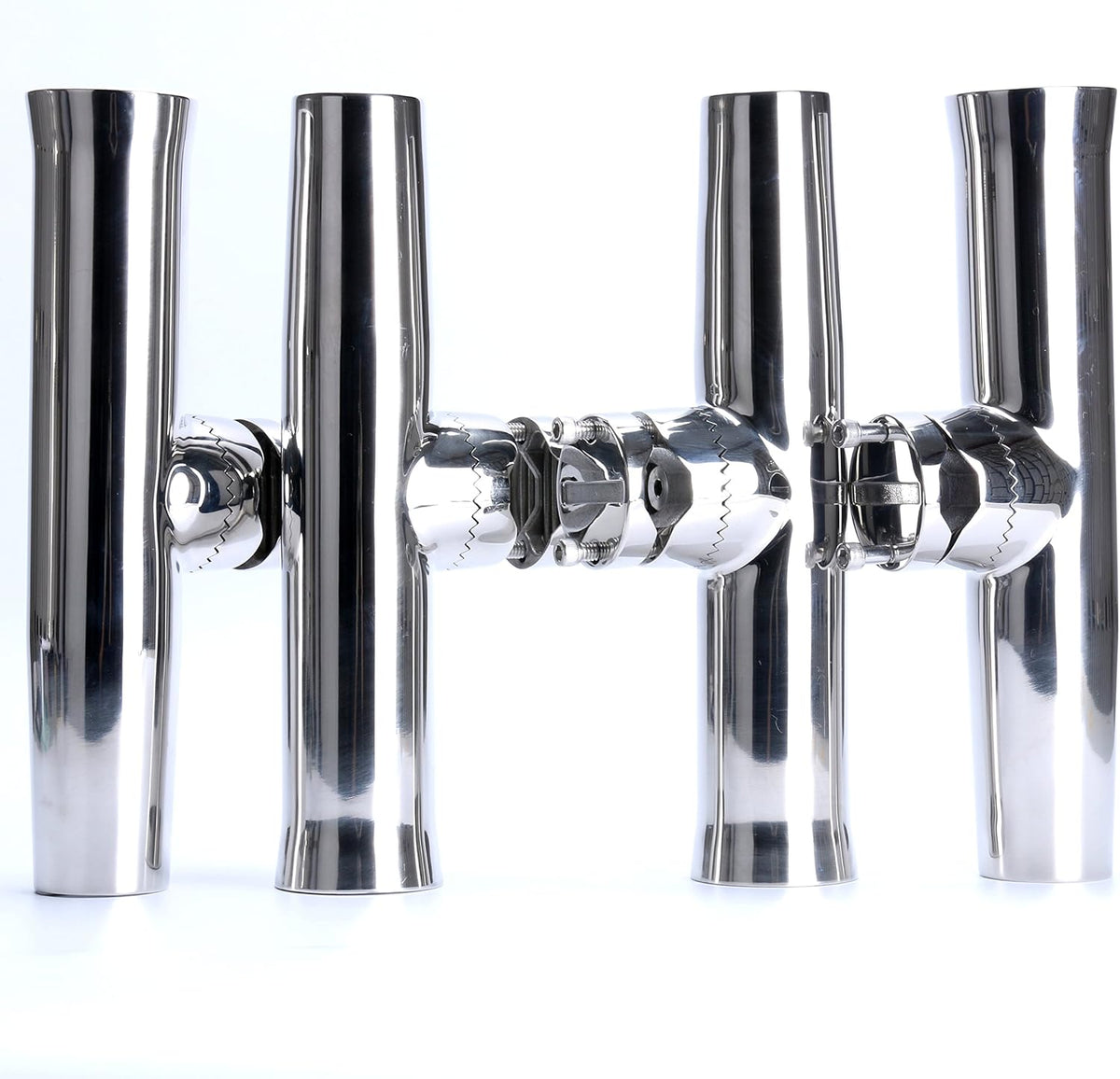 Amarine Made 4Pcs Fishing Rod Holder, Stainless Steel Rail Mount Fishing Pole Holders, Tournament Style Clamp on Rod Holder for Rails 1" to 1-1/4"