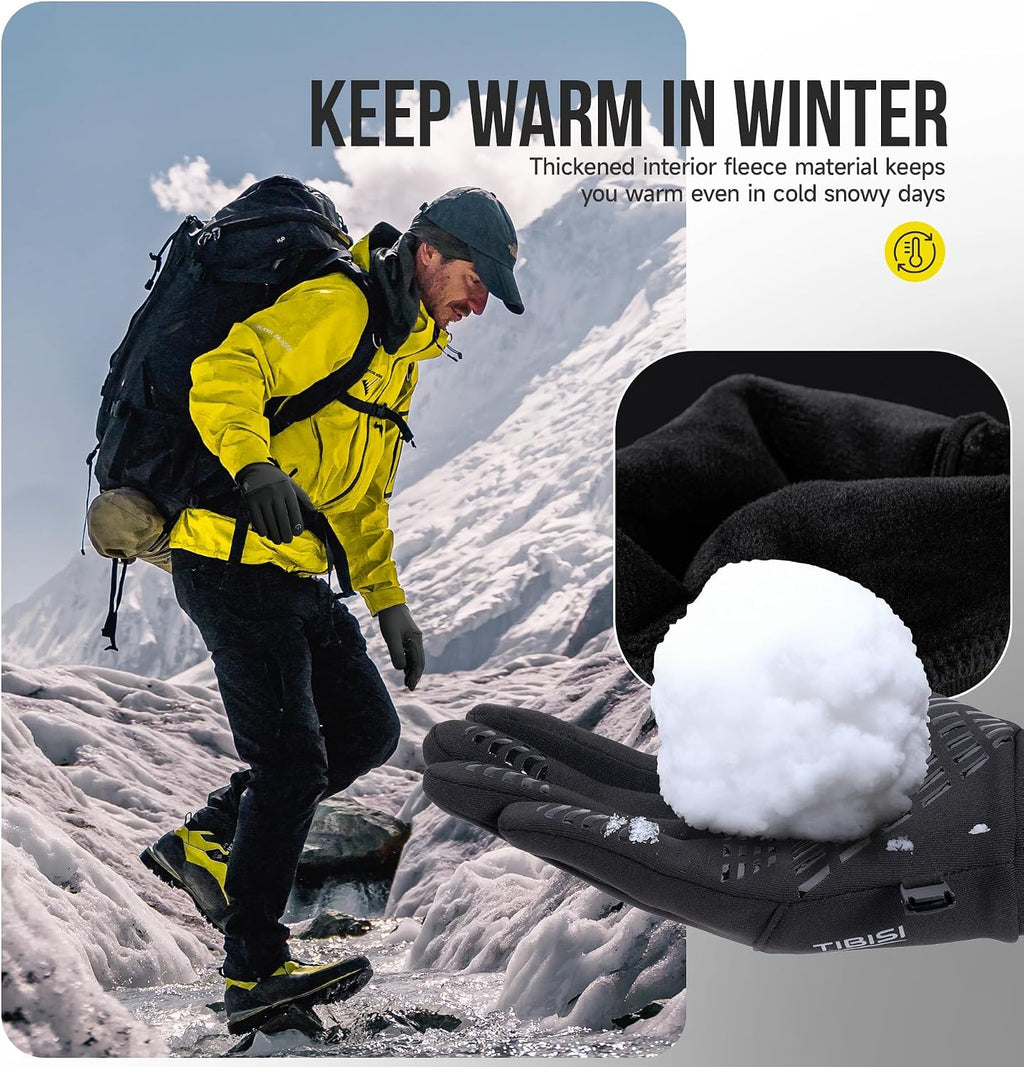 PULIOU Winter Waterproof Thermal Gloves for Men Women, Cold Weather Windproof Ski Snow Gloves with Touchscreen Fingers for Running Cycling Hiking Driving