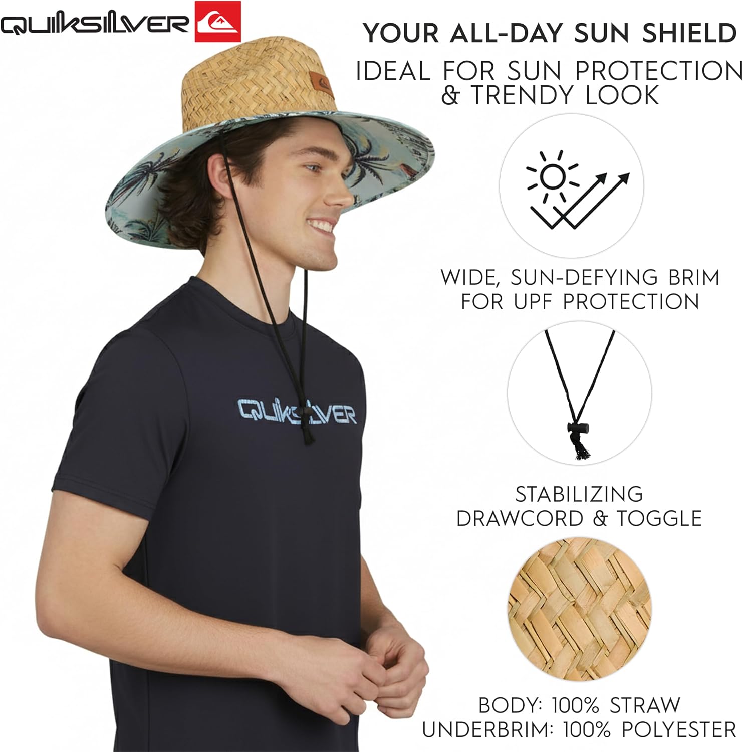 Quiksilver Men's Wide Brim Outdoor Lifeguard Straw Sun Hat