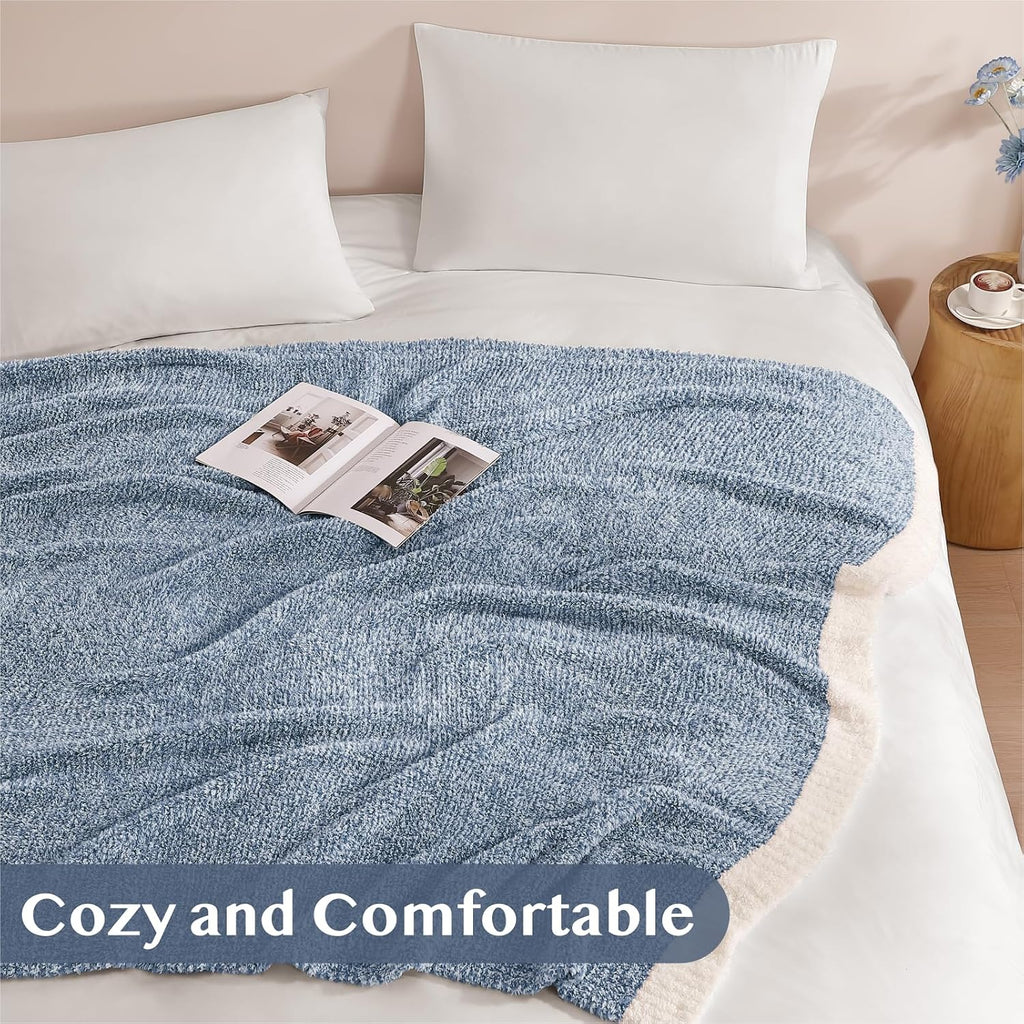 WRENSONGE Soft Throw Blanket for Couch-Cozy Reversible Knitted Blankets