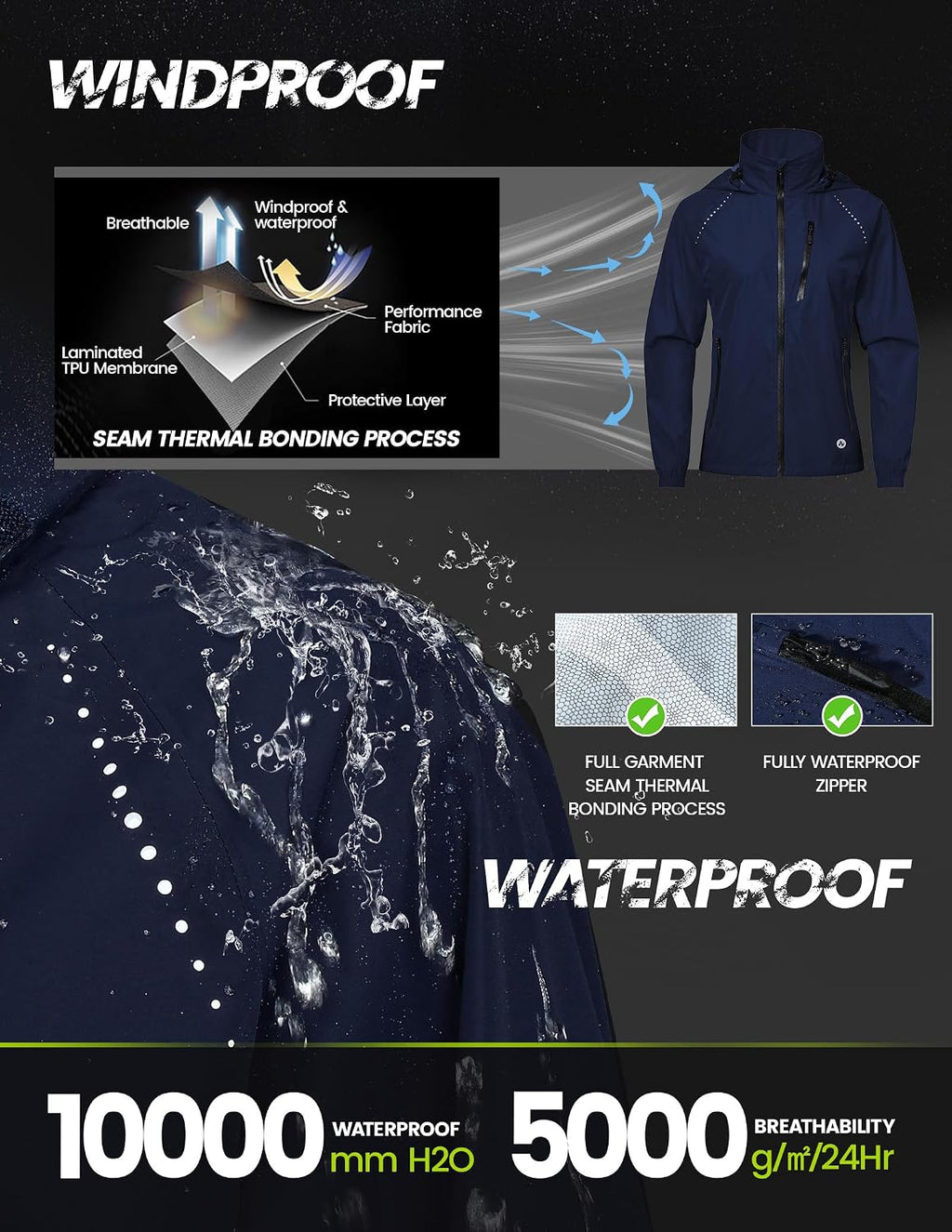 Nepest Womens Cycling Rain Jackets Biking Windbreaker with Hood UPF 50+