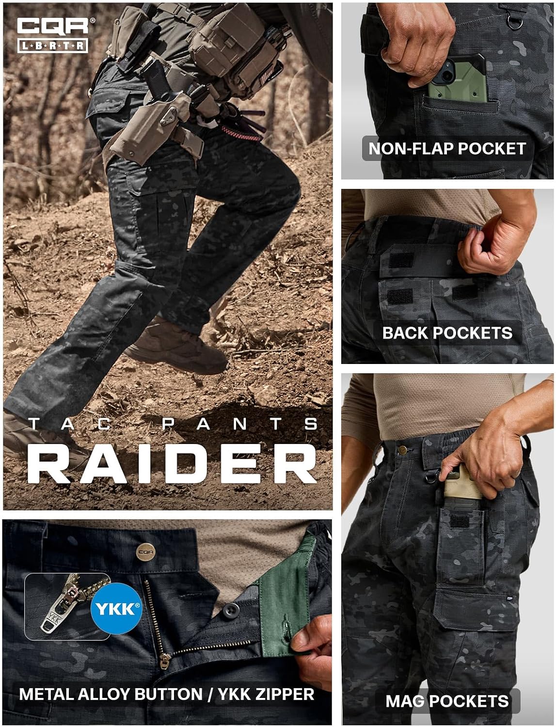 CQR Men's Tactical Pants, Water Resistant Ripstop Cargo Pants, Lightweight EDC Work Hiking Pants, Outdoor Apparel