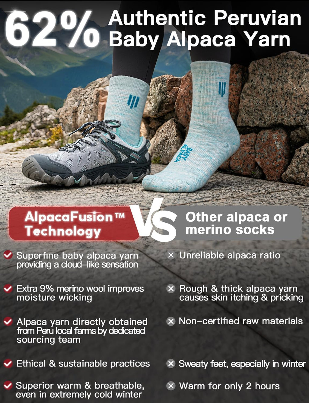 Juclise Baby Alpaca Wool Lightweight Micro Crew Socks for Men & Women