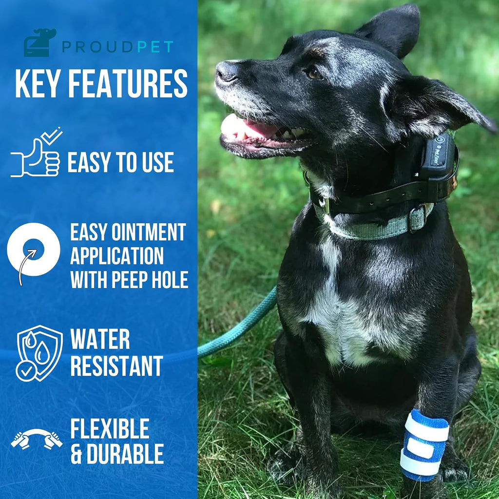 Proud Pet Patches Dog Bandage for Wound Care w/ Peep Hole Cover. Bandages for Dog Hot Spots, Lick Granuloma, Stitches and Wounds. Self Adhesive Wrap Works for Paw, Tail, Legs, Foot for Dogs & Cat