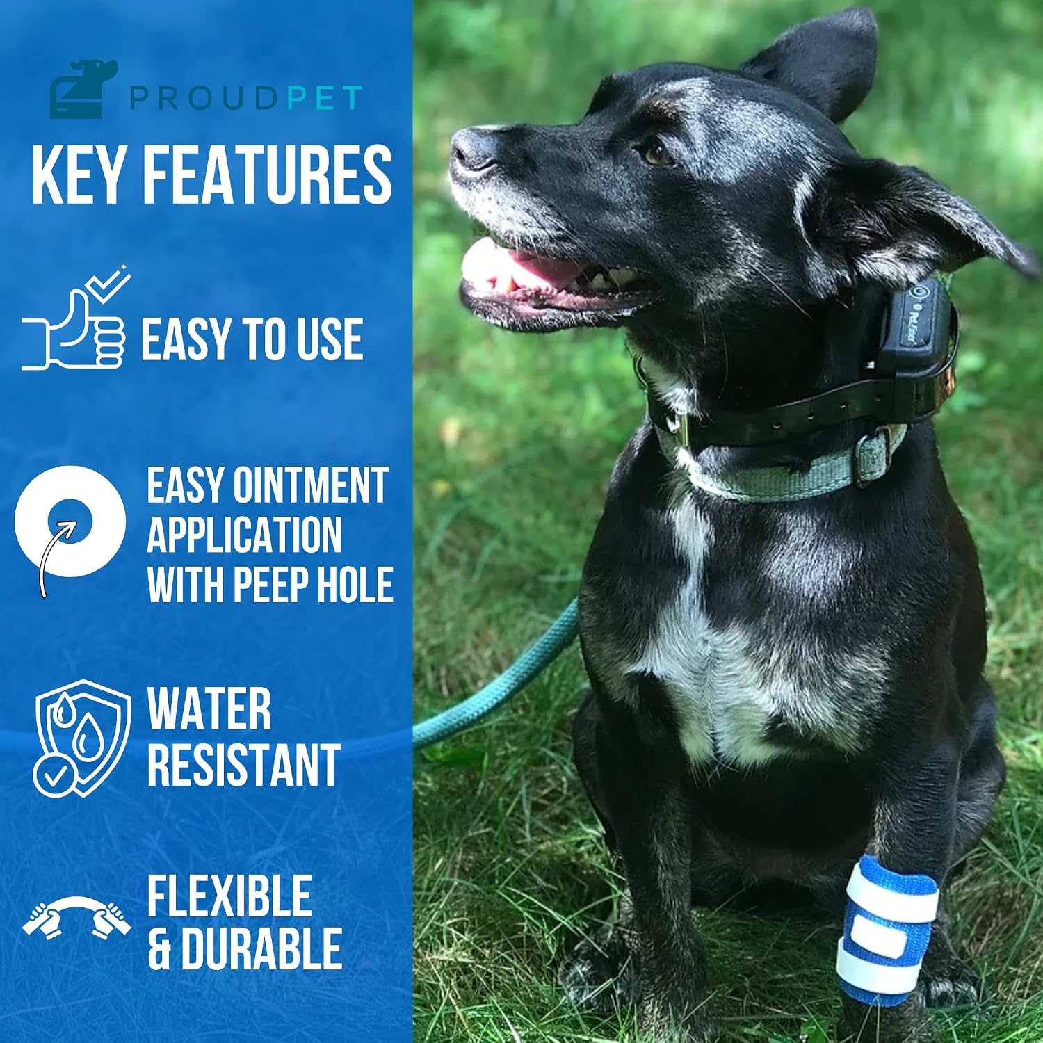 Proud Pet Patches Dog Bandage for Wound Care w/ Peep Hole Cover. Bandages for Dog Hot Spots, Lick Granuloma, Stitches and Wounds. Self Adhesive Wrap Works for Paw, Tail, Legs, Foot for Dogs & Cat