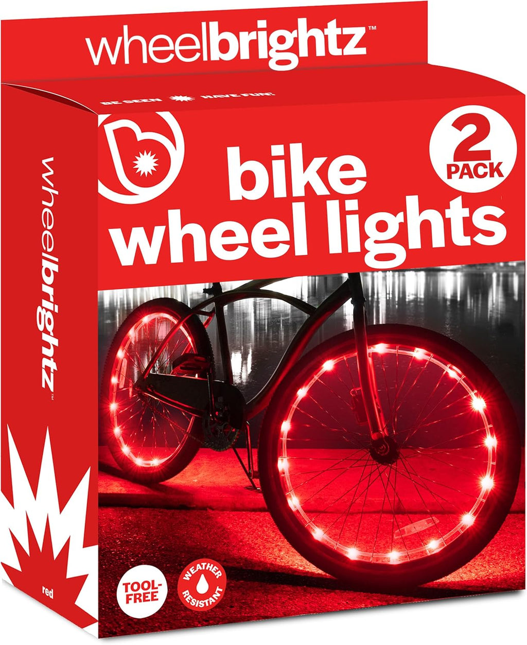 Brightz WheelBrightz 2-Pack LED Bike Wheel Lights - 2026 Edition with Superior Straps & LED-Weatherproof Shield! 14 Colors - Unmatched Durability, Visibility & 48+ Hours of Dazzling Illumination