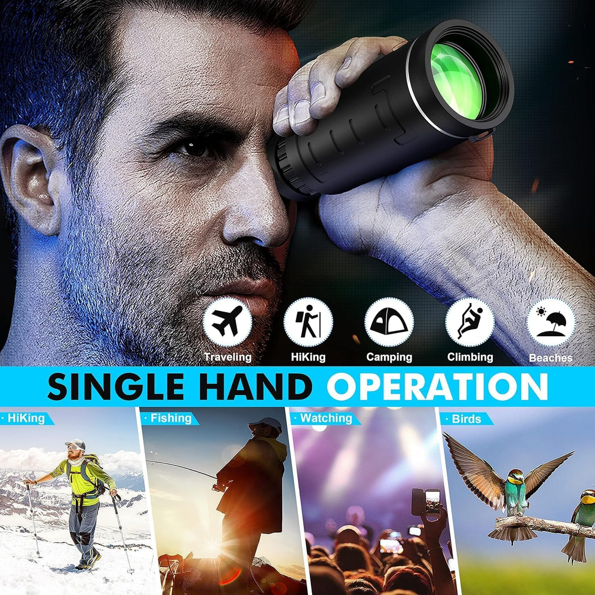 40x60 Monocular Telescope with Smartphone Adapter and Telescope Case High Powered Monocular, Compact Monocular for Wildlife, Hunting, Camping, Travel &Outdoor Adventures